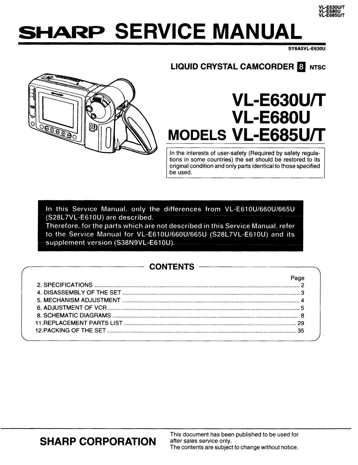 SHARP VL-E630U, VLE630U-T, VLE680U, VLE685U-T Service Manual - ManualMachine.com