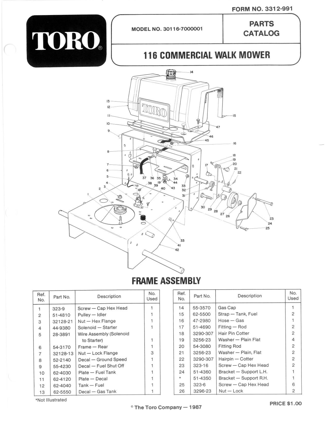 Toro 30116 Parts Catalogue