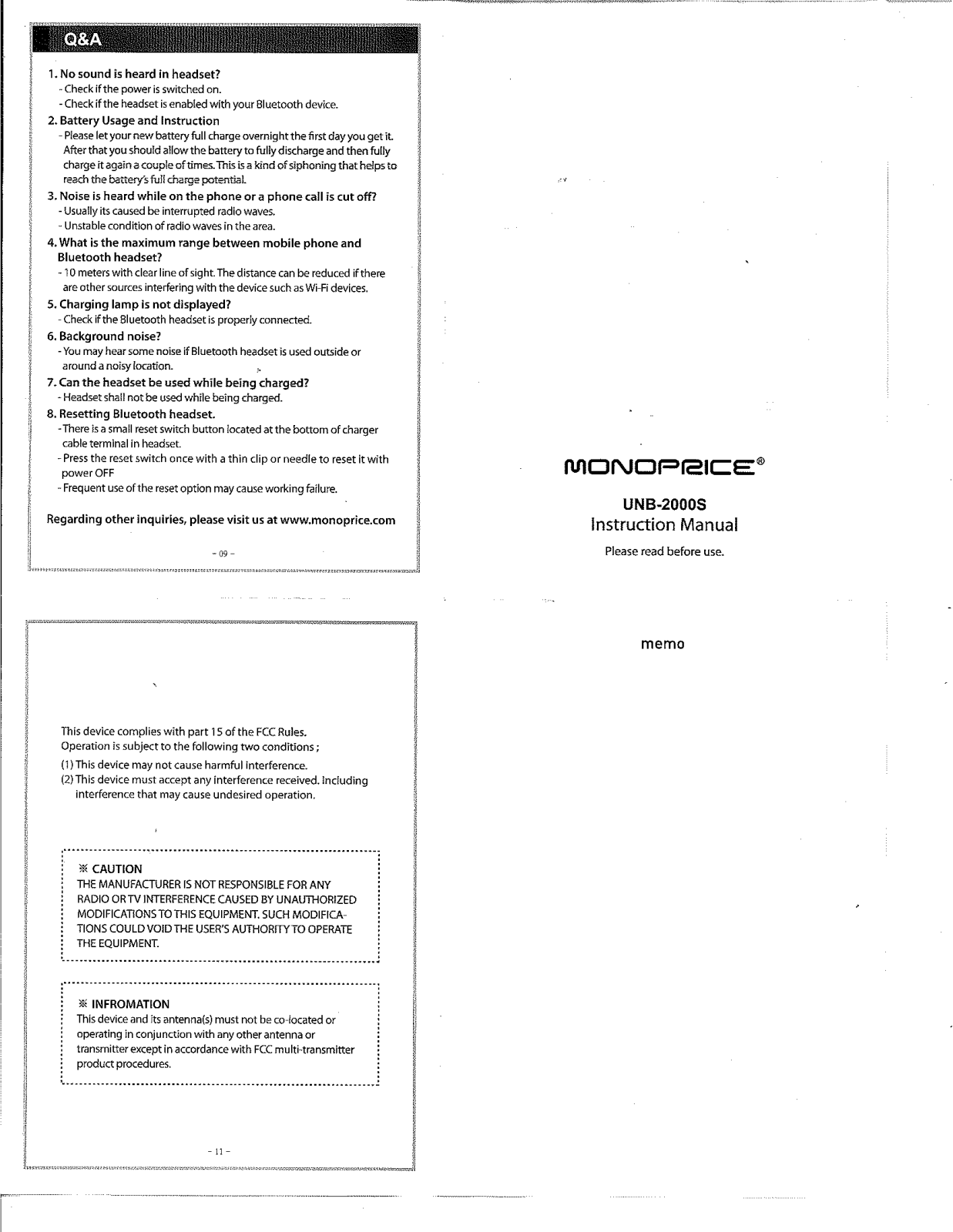 Monoprice UNB-2000S Instruction Manual