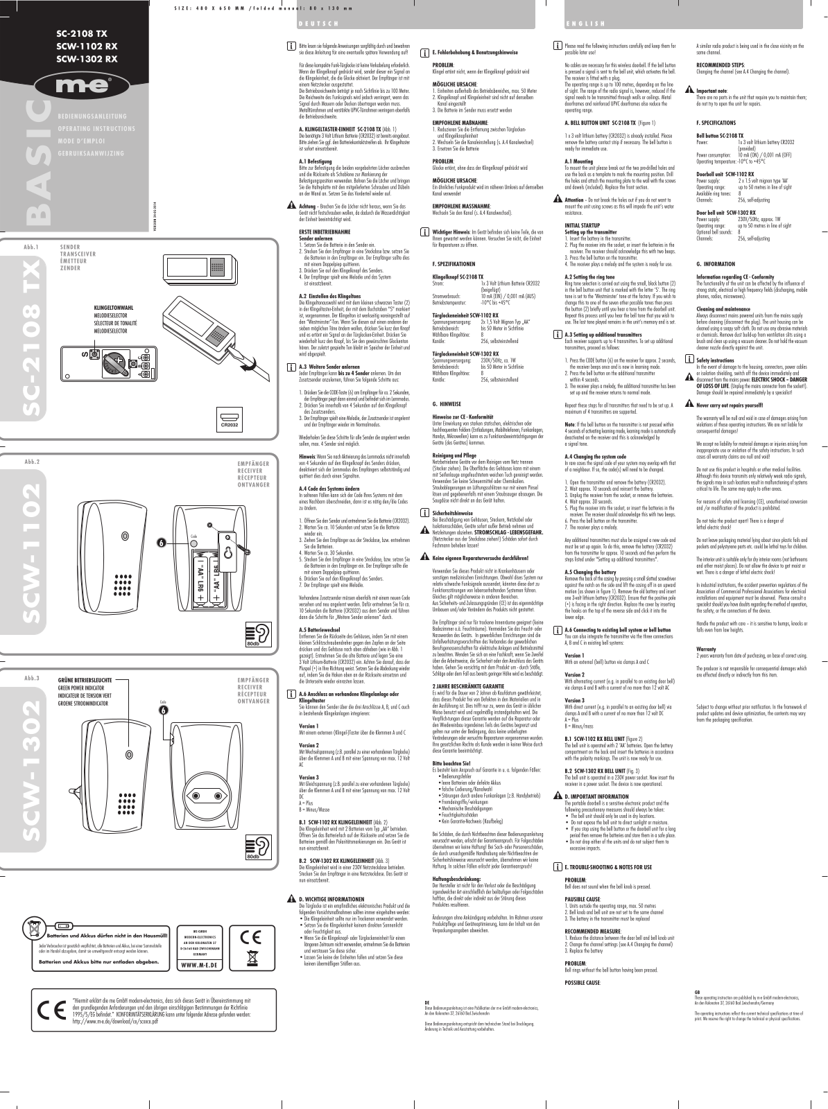 m-e SC-2108 TX, SCW-1102 RX, SCW-1302 RX User guide