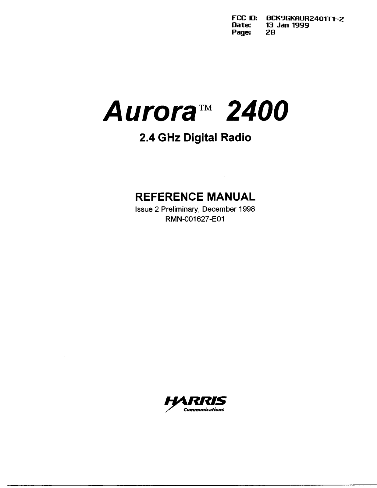 Harris Farinon Division 9GKAUR2401T1 2 User Manual