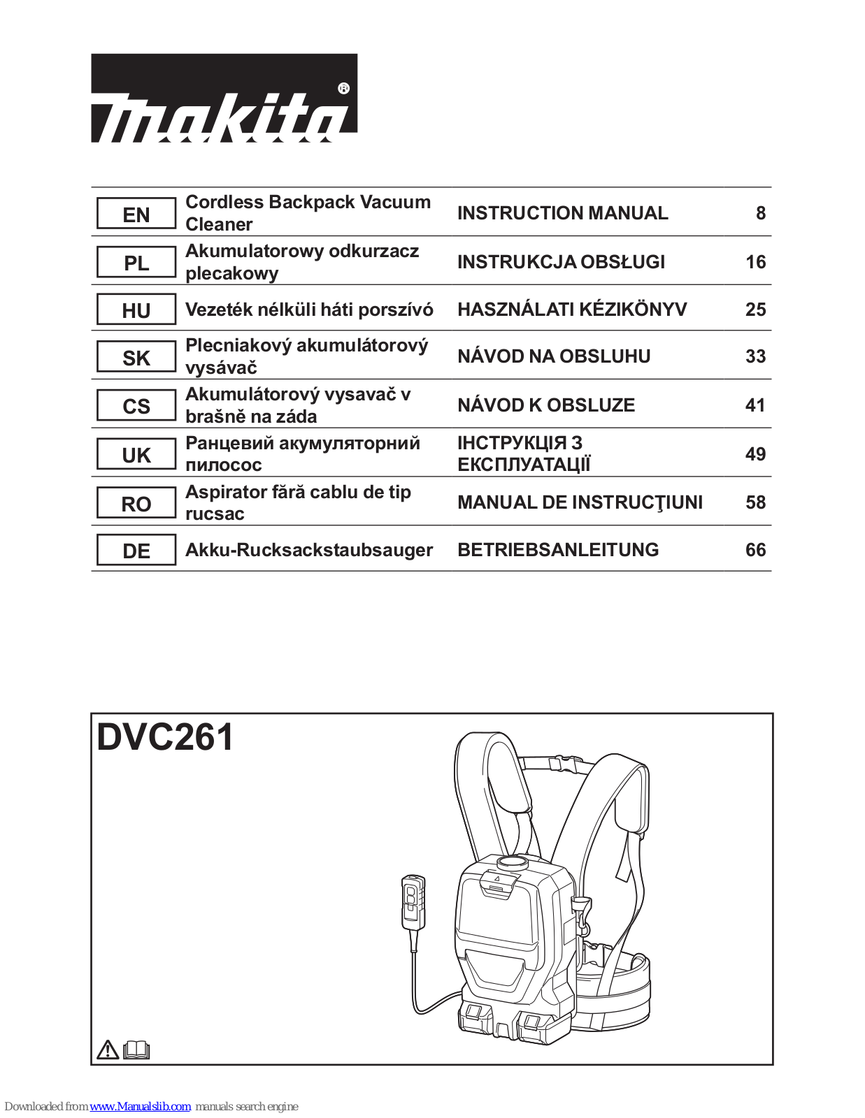 Makita DVC261 Instruction Manual