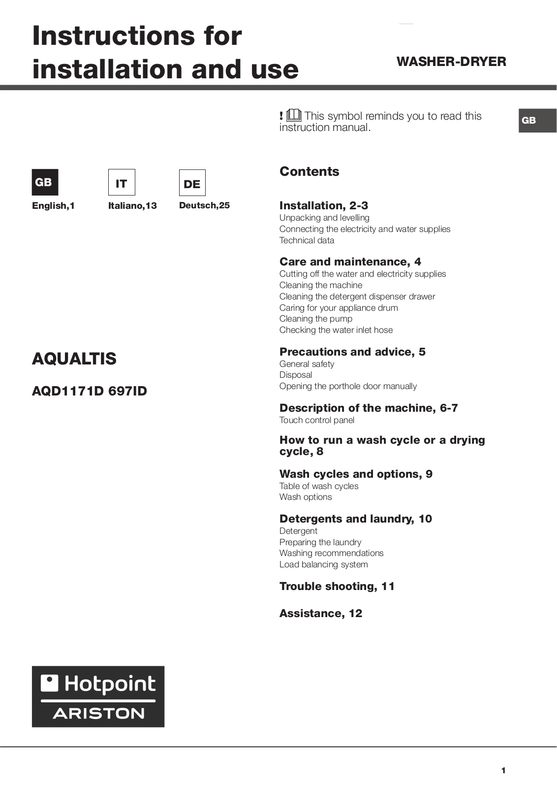 Hotpoint AQD1171D 697ID User Manual