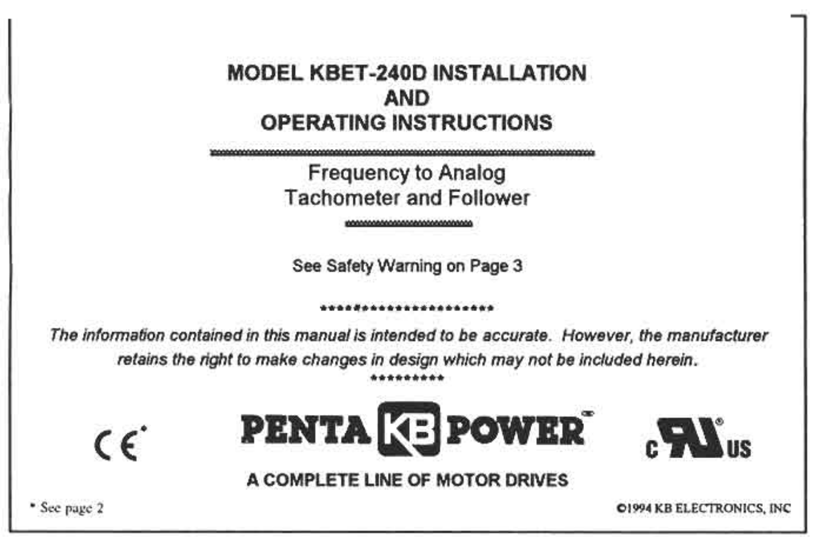 Kb Electronics KBET-240D User Manual