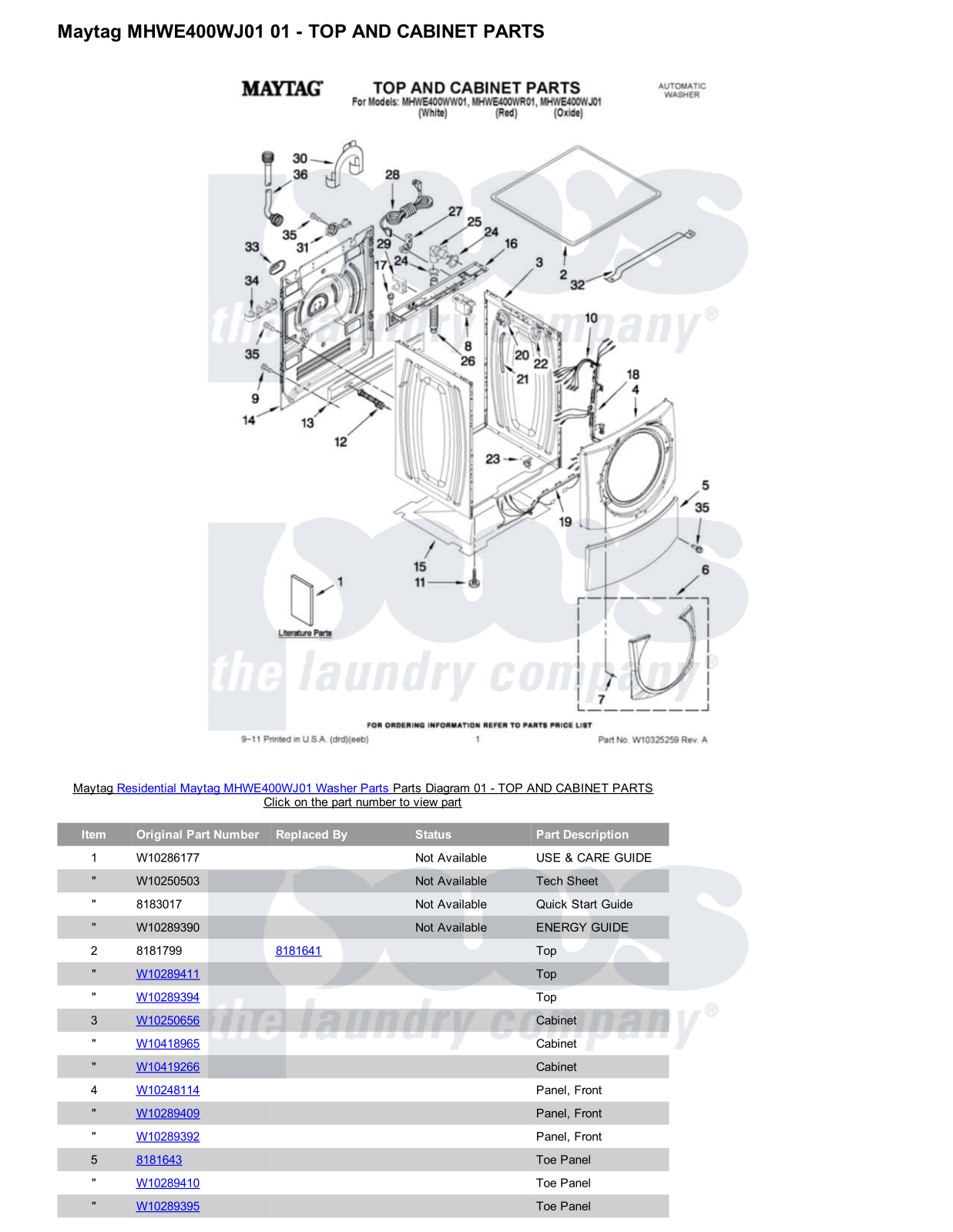 Maytag MHWE400WJ01 Parts Diagram