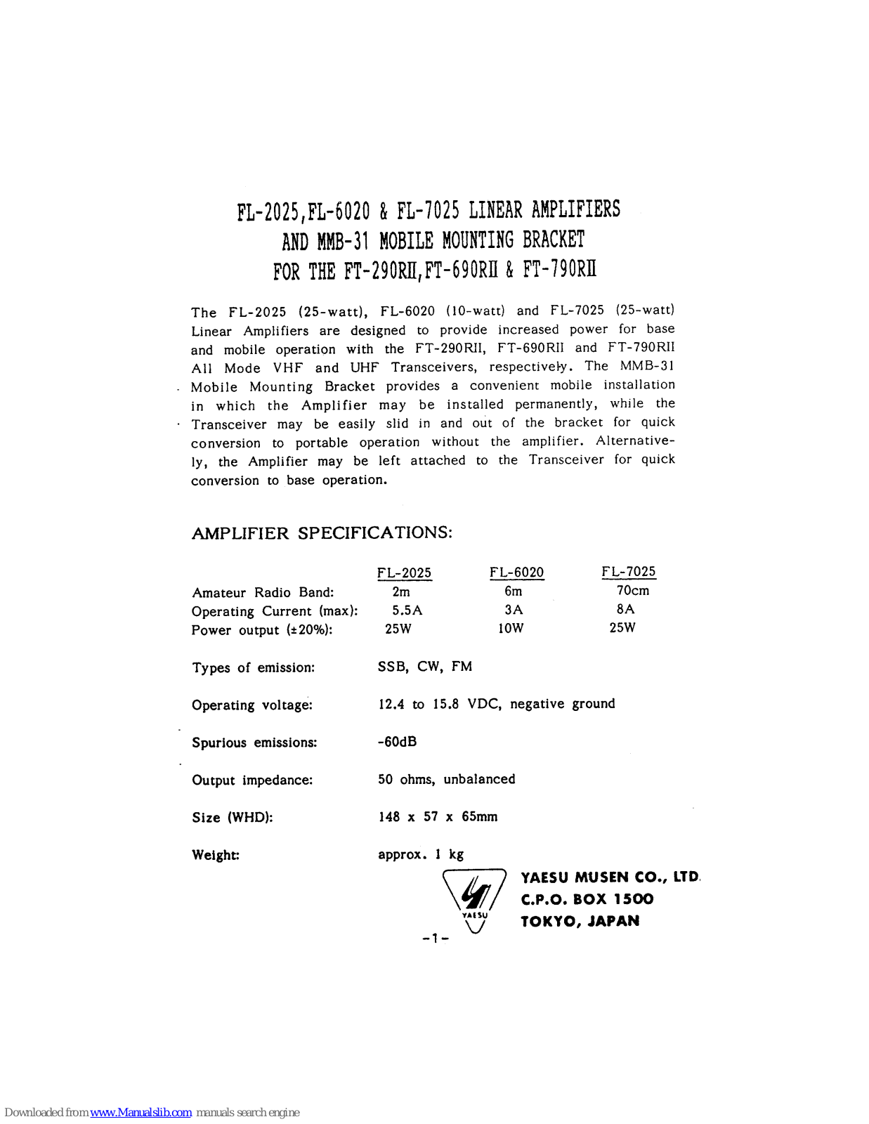 Yaesu FL-6020, FL-7025 User manual