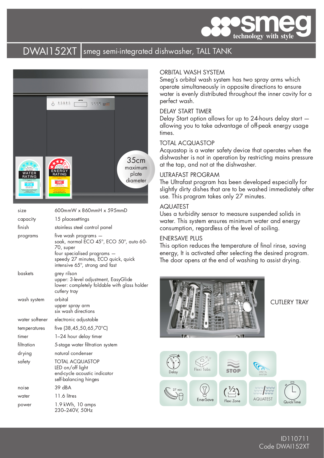 Smeg DWAI152XT Operating Instructions