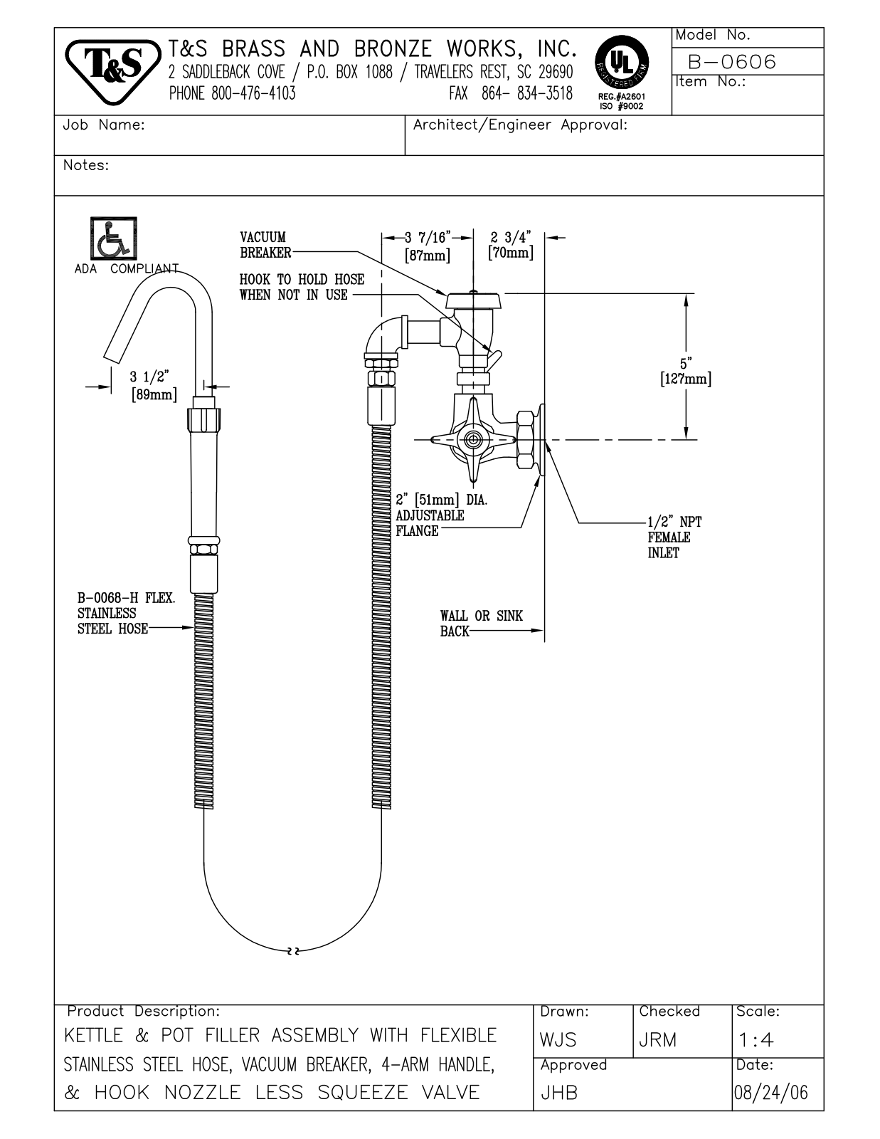 T&S Brass B-0606 User Manual