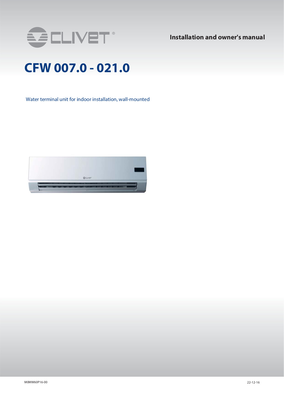 CLIVET MKG-V300, MKG-V250, MKG-V400, MKG-V600, MKG-V500 Installation And Owner's Manual