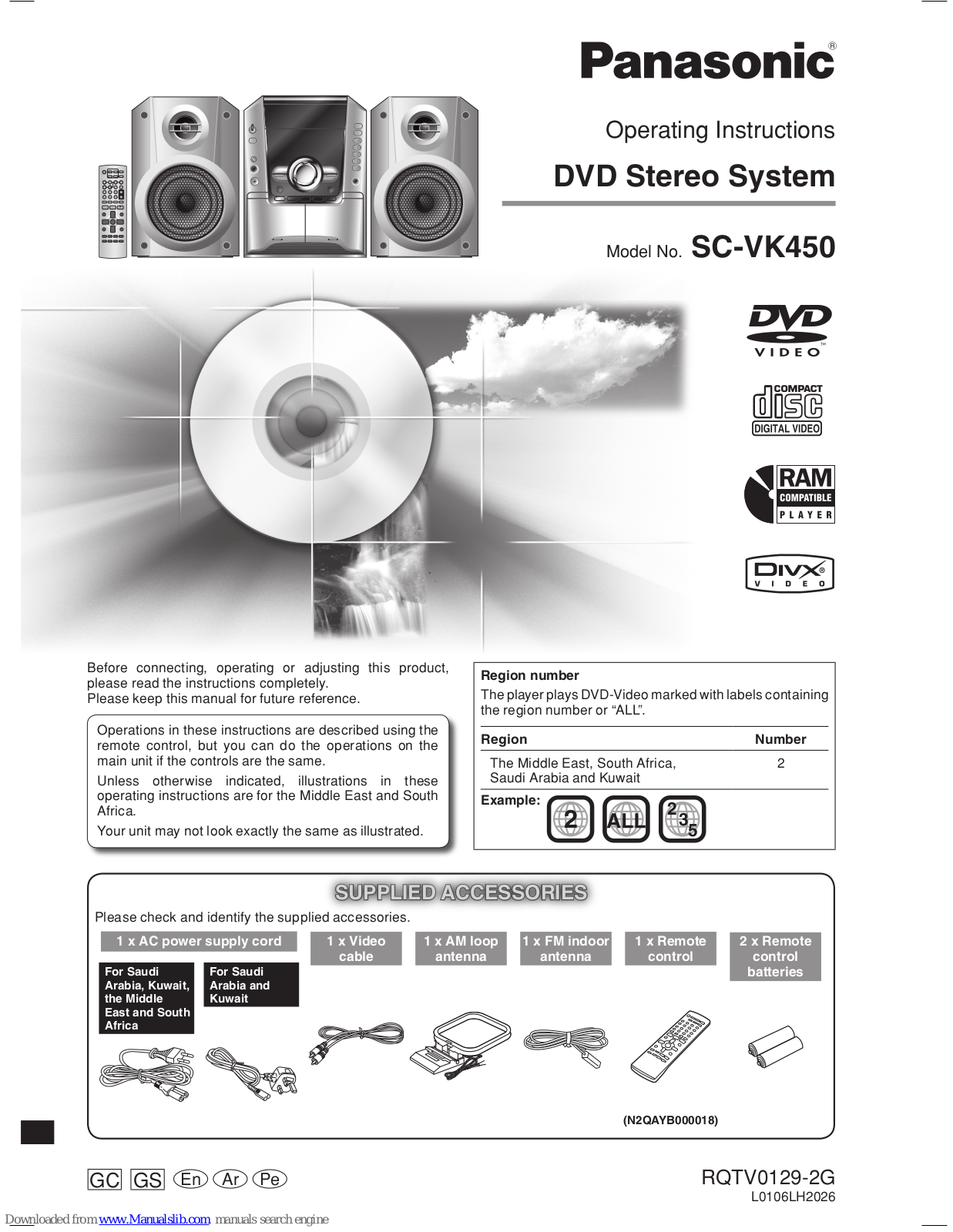 Panasonic SA-VK450, SB-VK450 Operating Instructions Manual