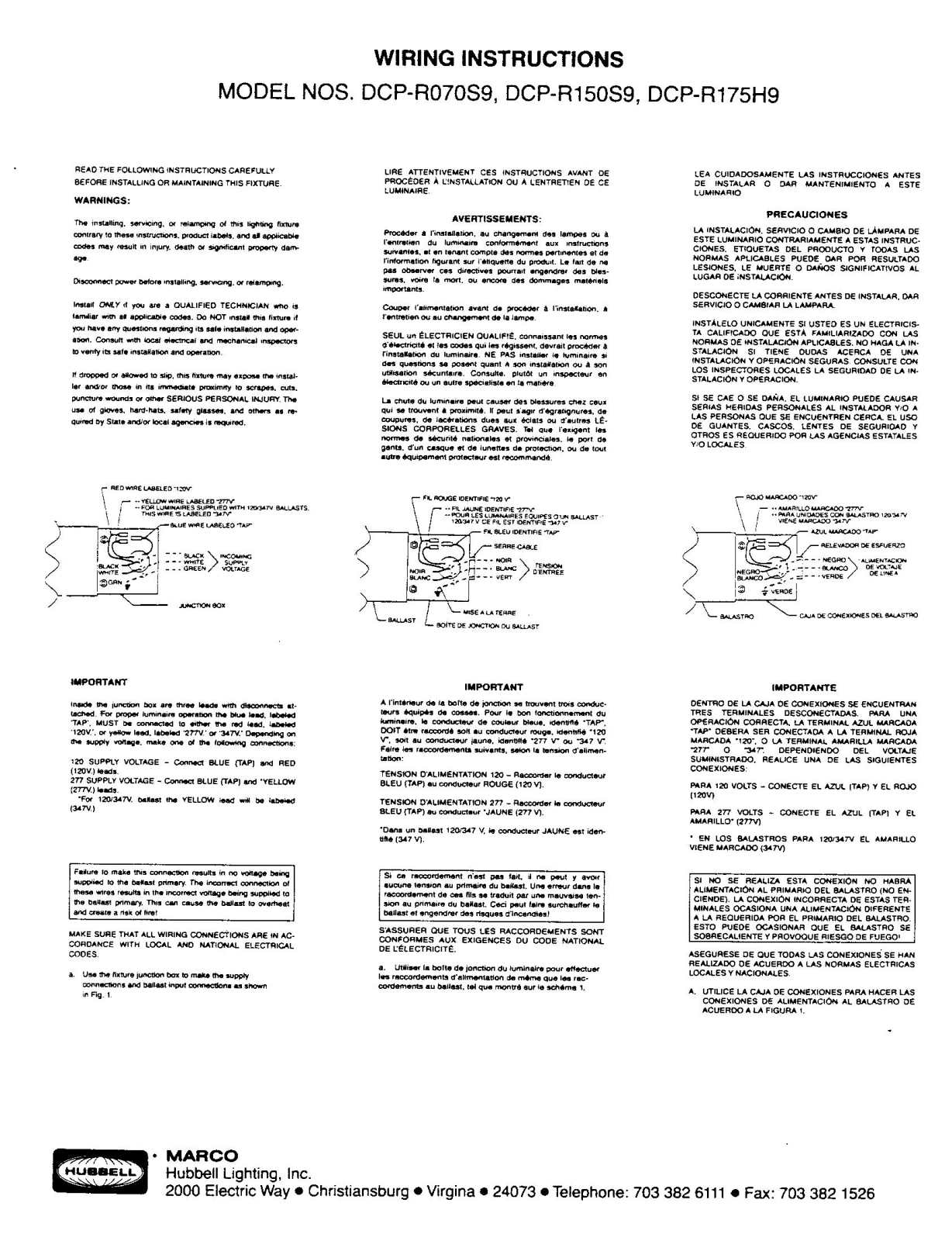 Hubbell Lighting DCP-WIRING User Manual