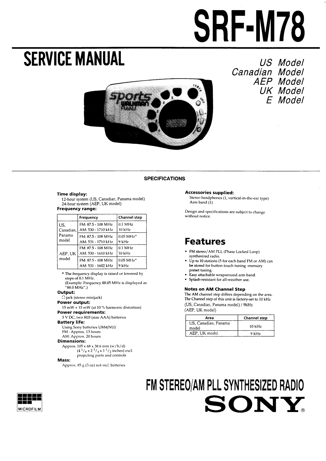 Sony SRFM-78 Service manual