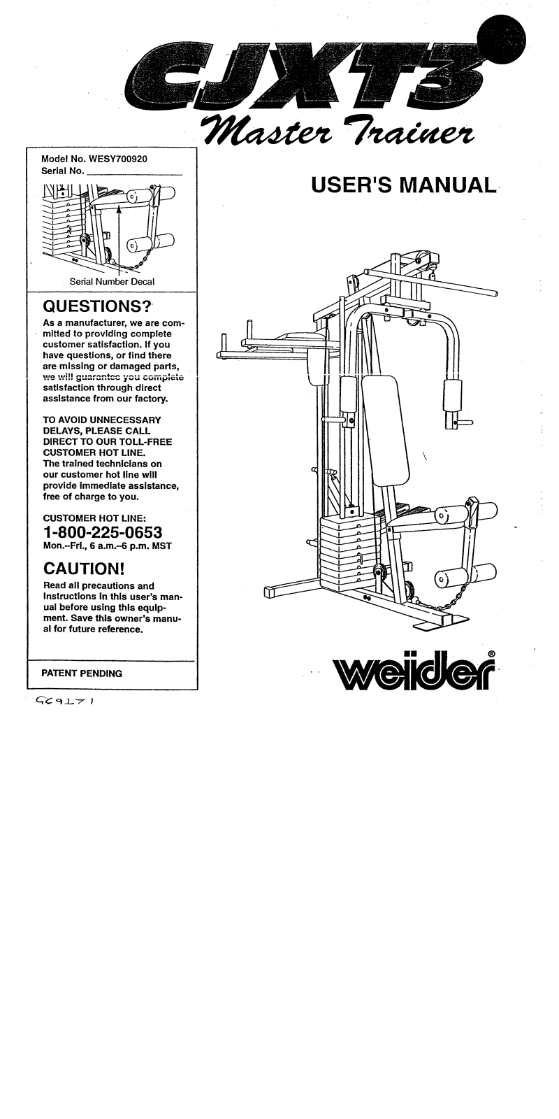 Weider CJXT3 Owner's Manual