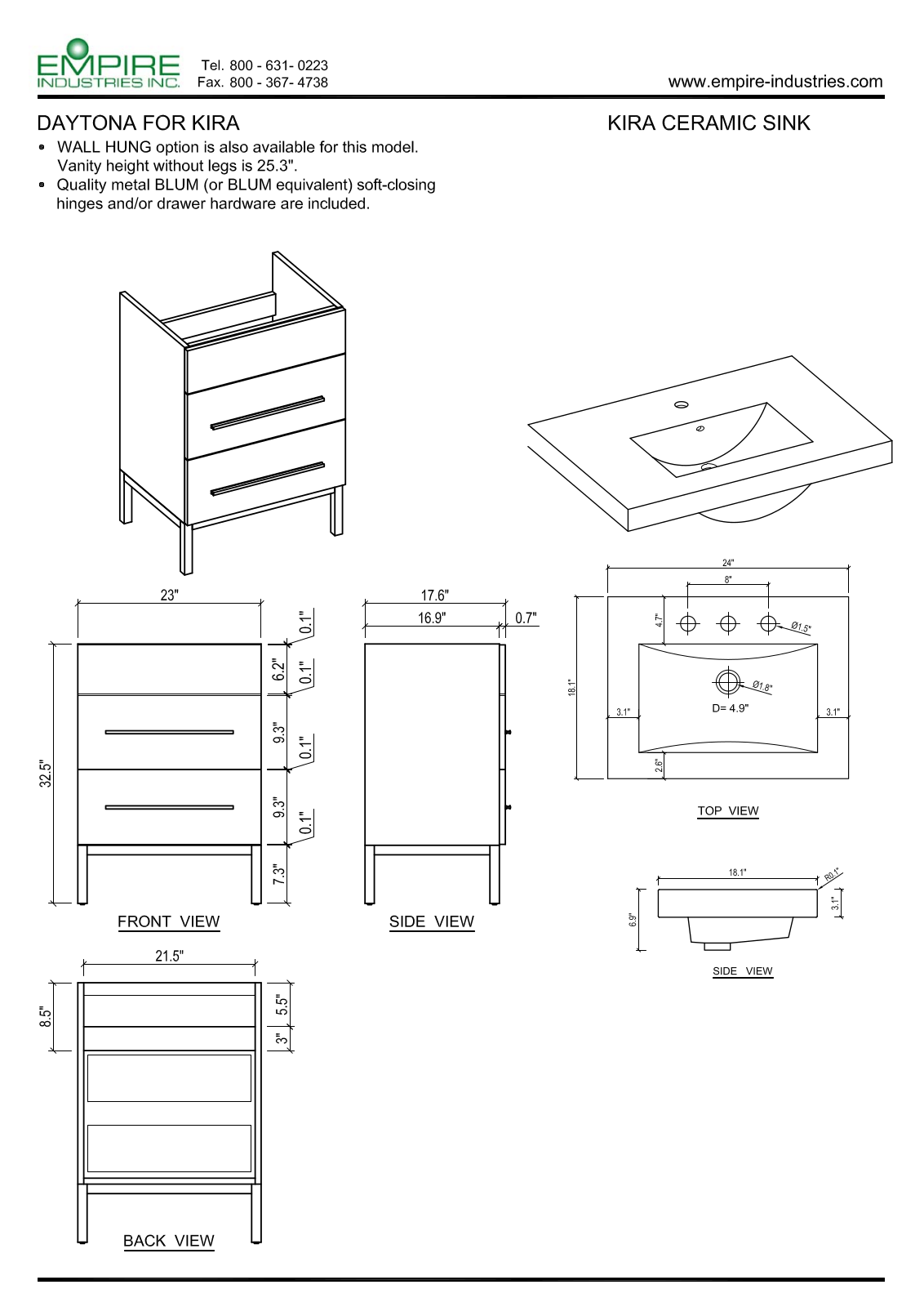 Empire Industries WD2F2420GGP, WD2K2402BWP, D3K2402GGS, D3VE2402BWP Specs