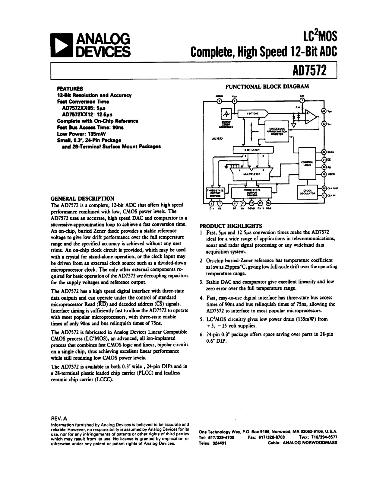 Analog Devices AD7572 Datasheet