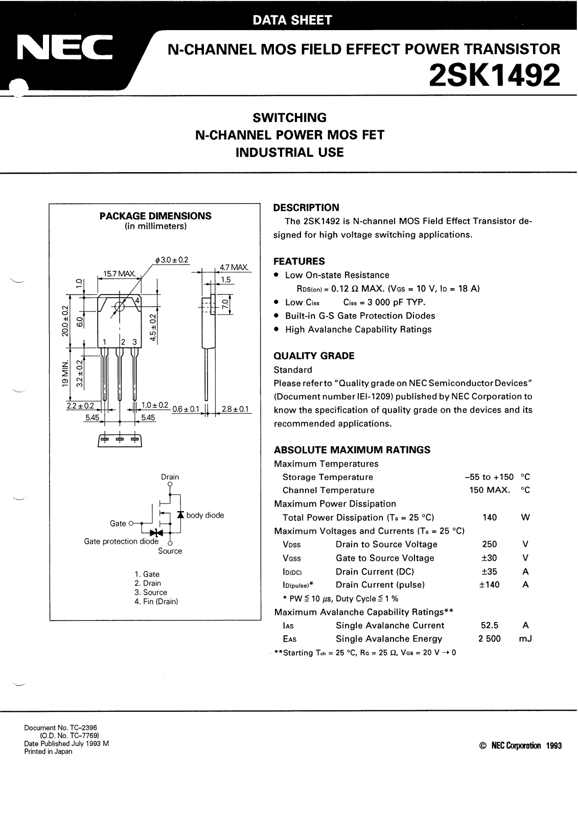 NEC 2SK1492 Datasheet