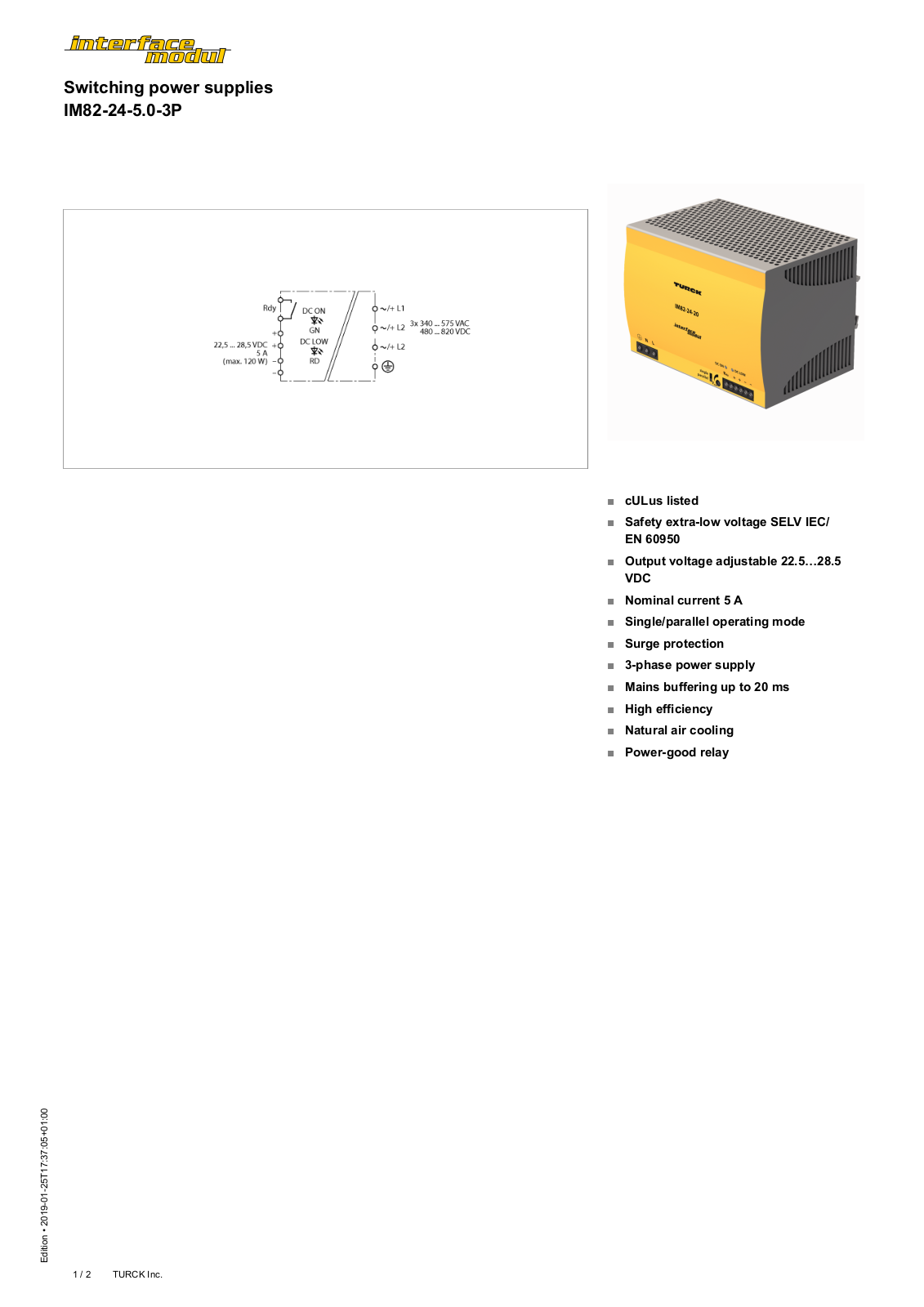 Turck IM82-24-5.0-3P Data Sheet