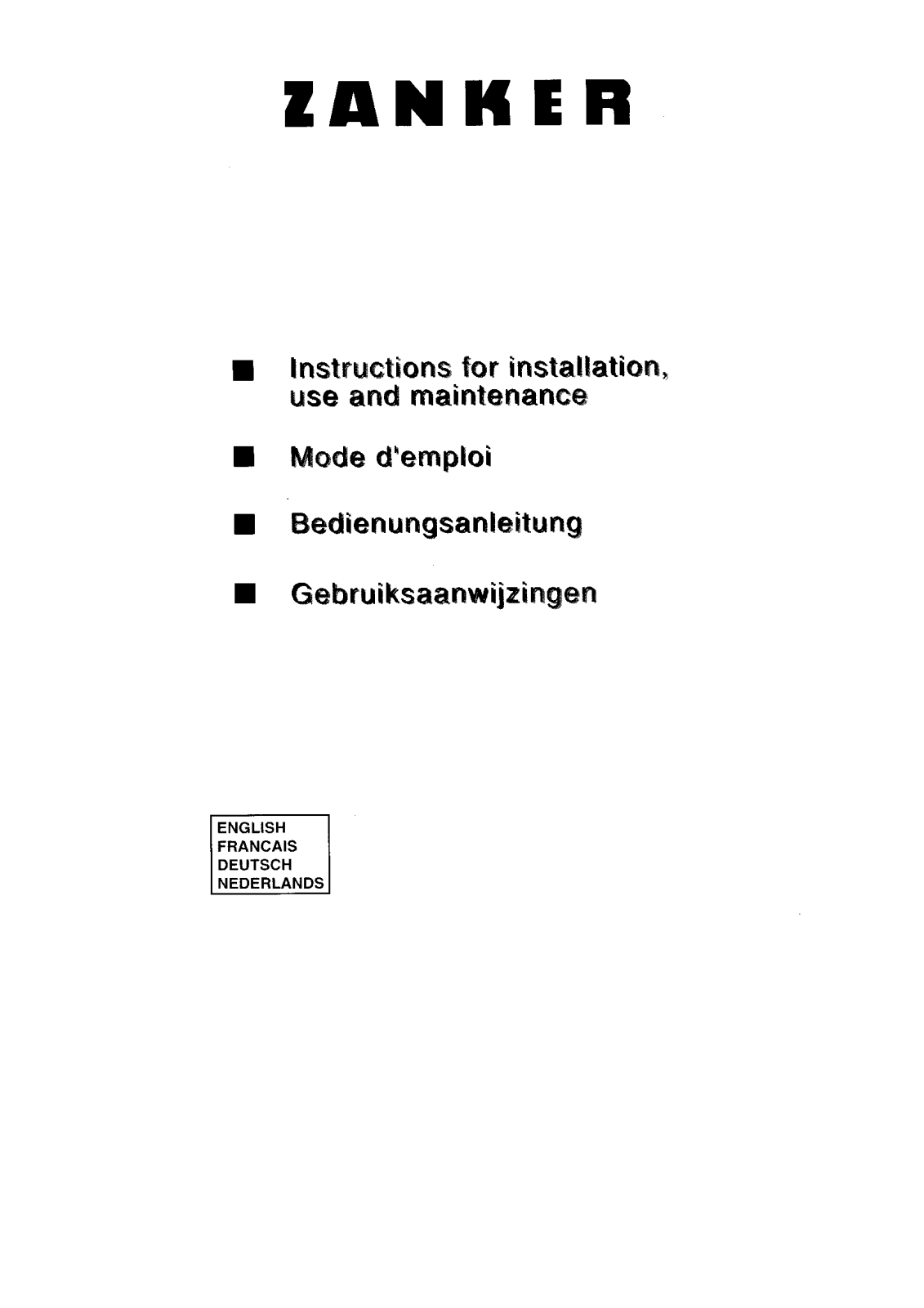 Zanker WF2270S, WF2040, WF2270, WF2070 User Manual