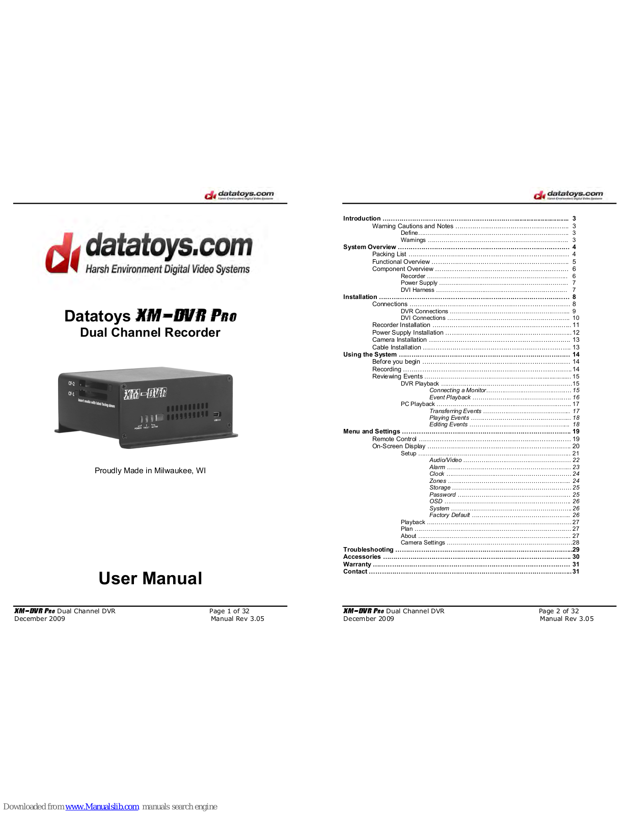 Datatoys XM-DVR Pro, DT-XMDVR-DIY, DT-XMDVR-BASE, DT-XMDVR-PLUS, DT-XMDVR-PLUS2 User Manual