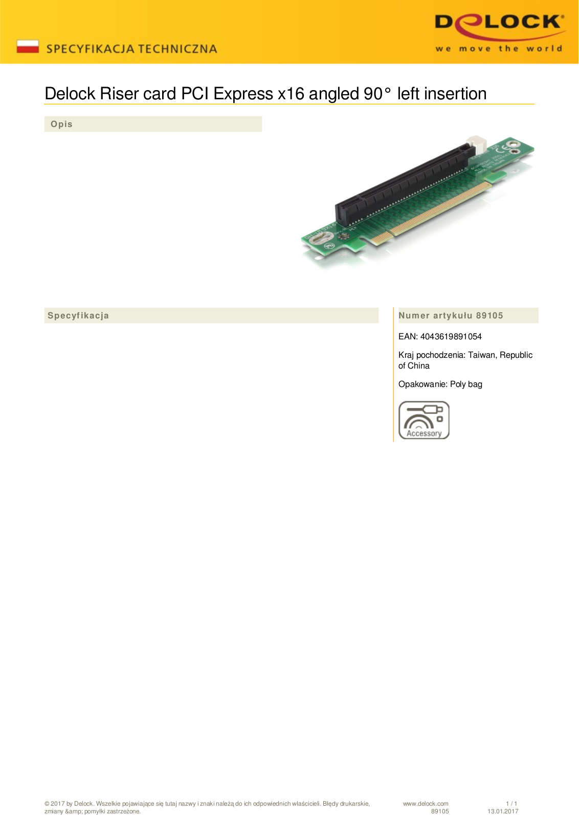 DeLOCK riser card PCIe x16, 1U User Manual