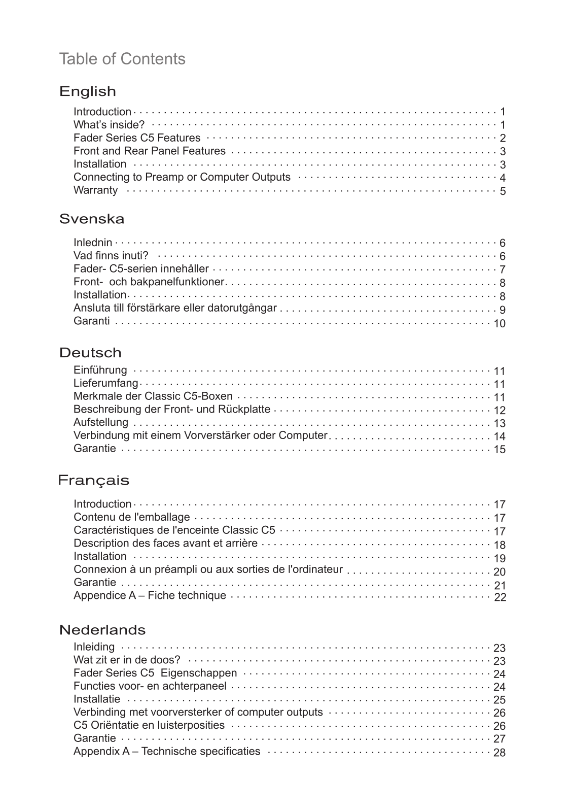 Fluid Audio FA-C5W, FA-C5 User manual