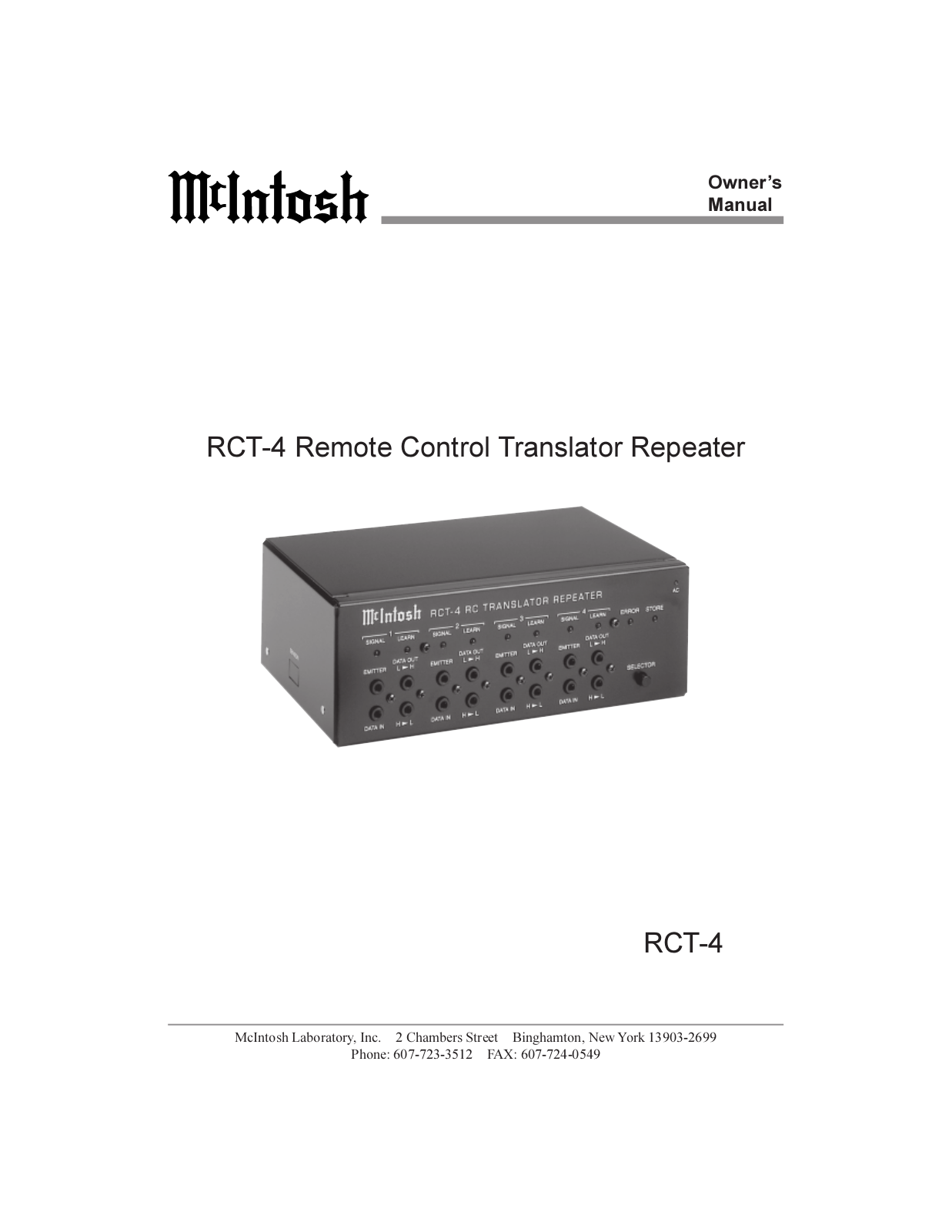 McIntosh RCT-4 Owners manual