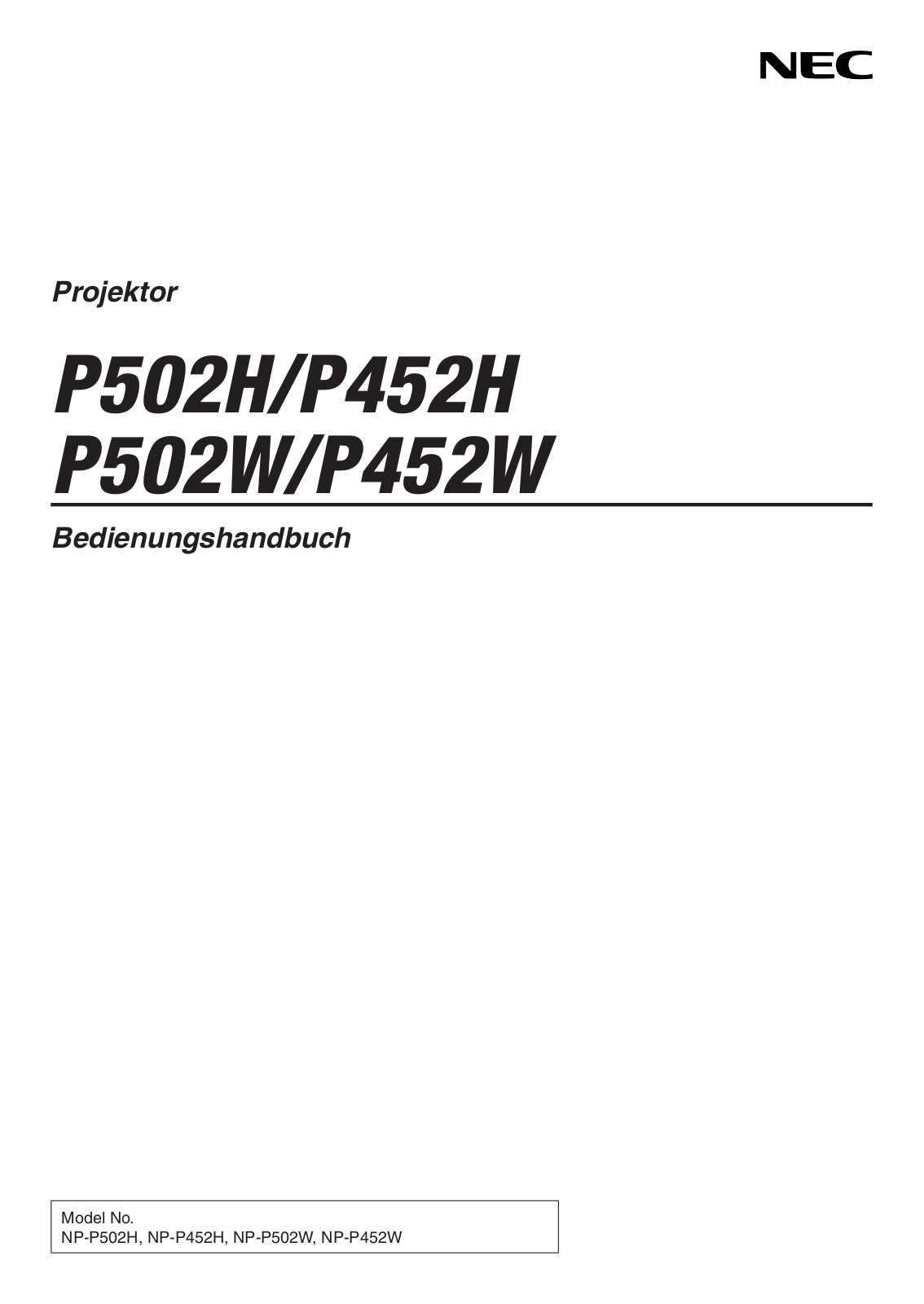 NEC P502W User Manual