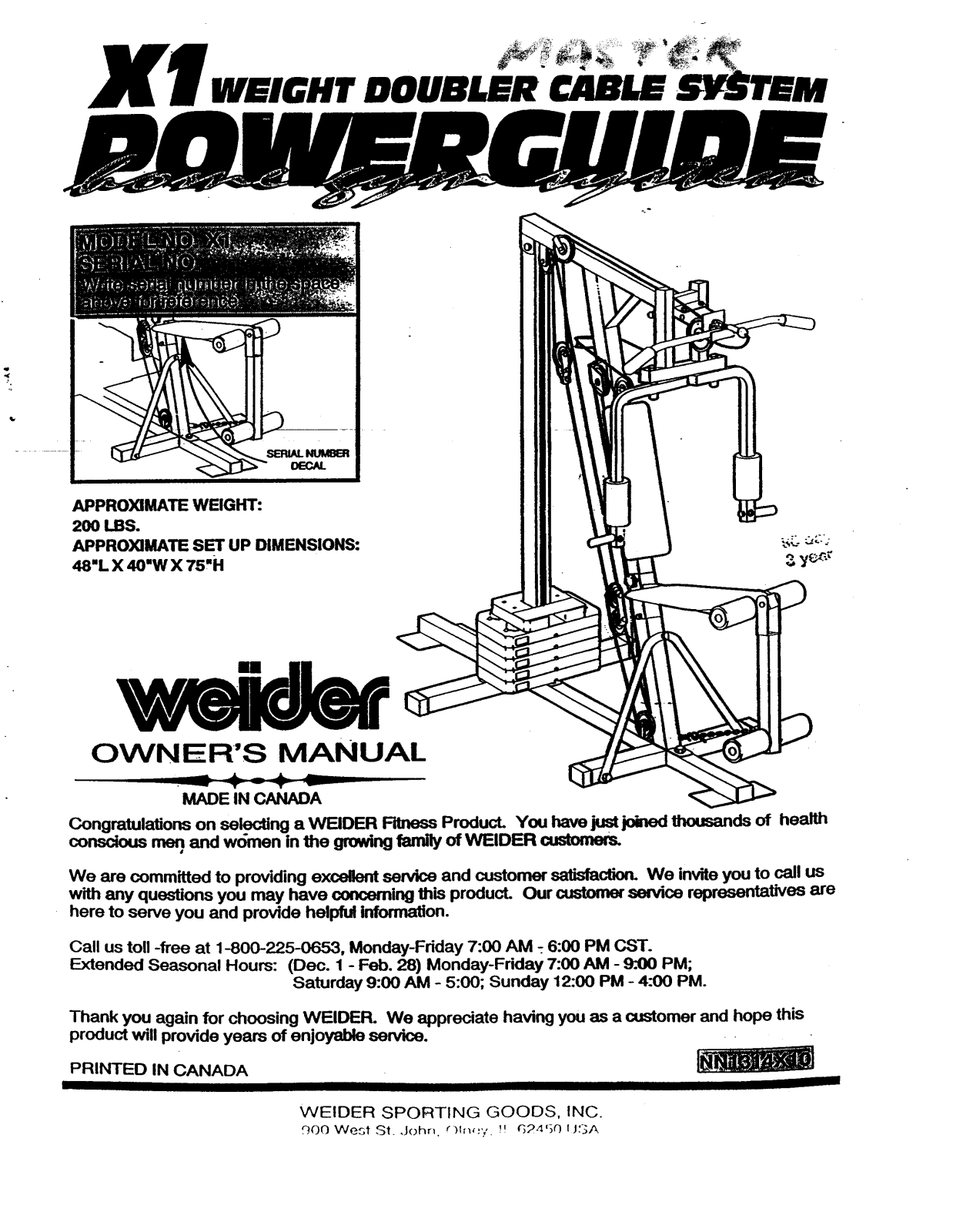 Weider X1 Owner's Manual