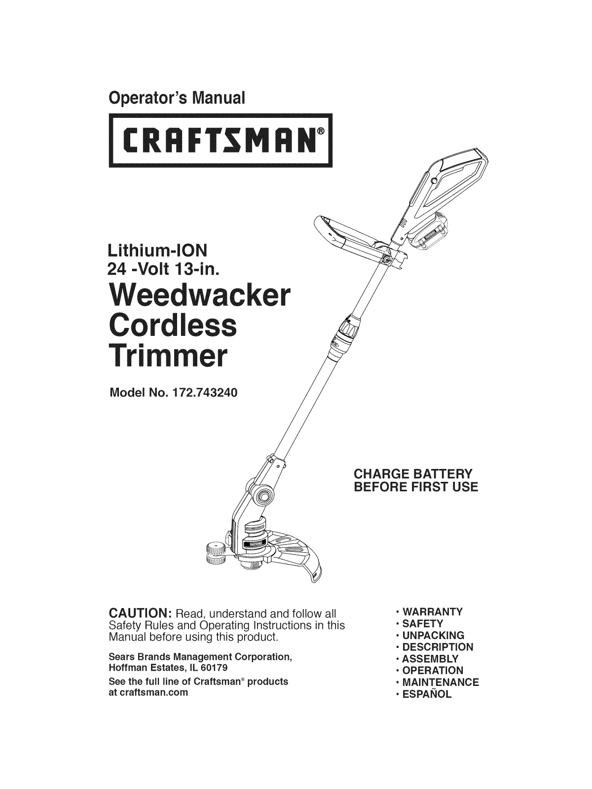 Craftsman 172.743240 User Manual
