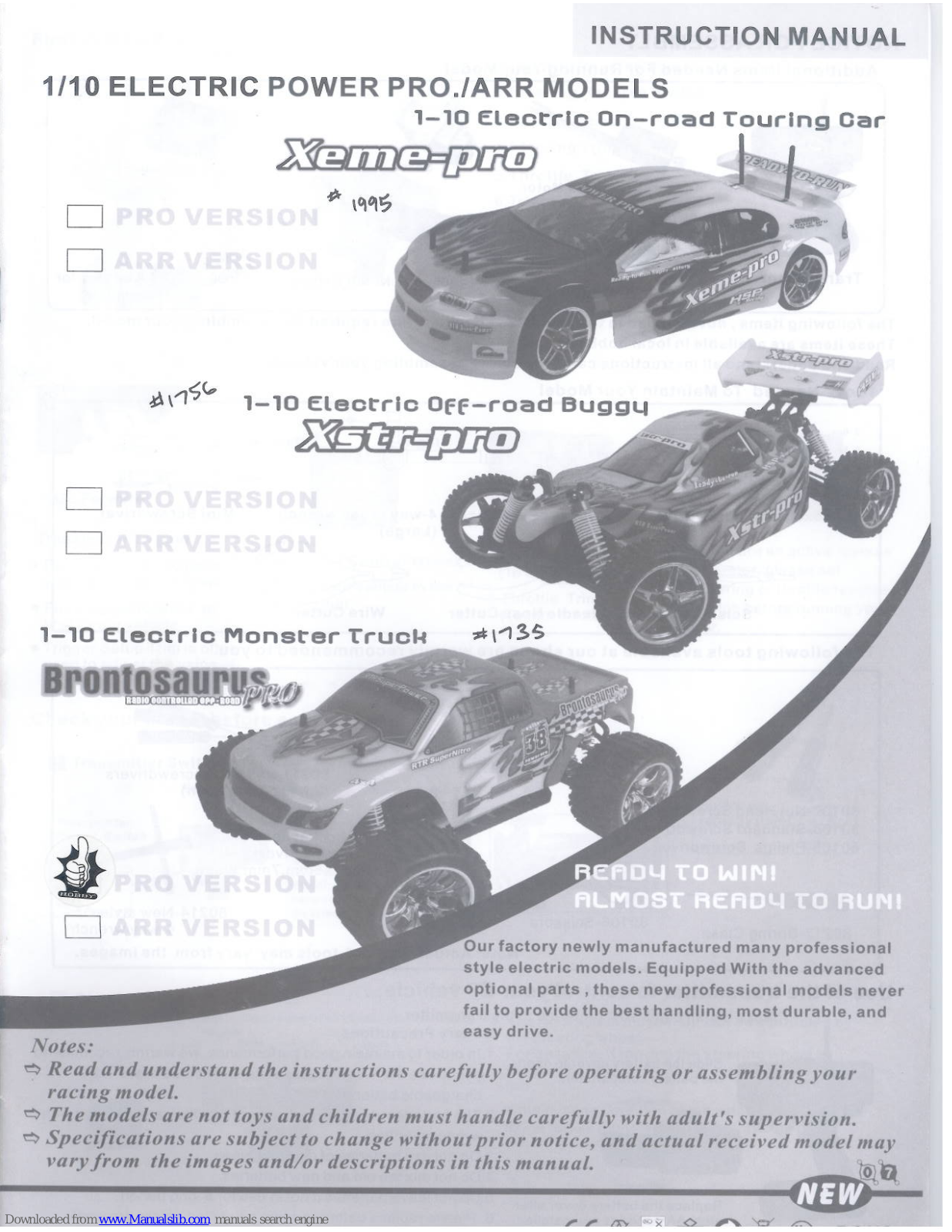 HSP Xeme-pro 1995, Brontosaurus pro 1735, Xstr-pro 1756 Instruction Manual