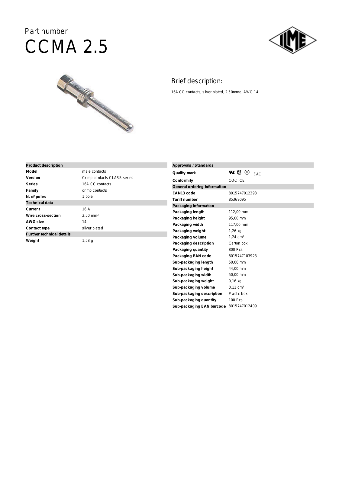 Datasheet CCMA-2.5 Datasheet (ILME) - ManualMachine.com
