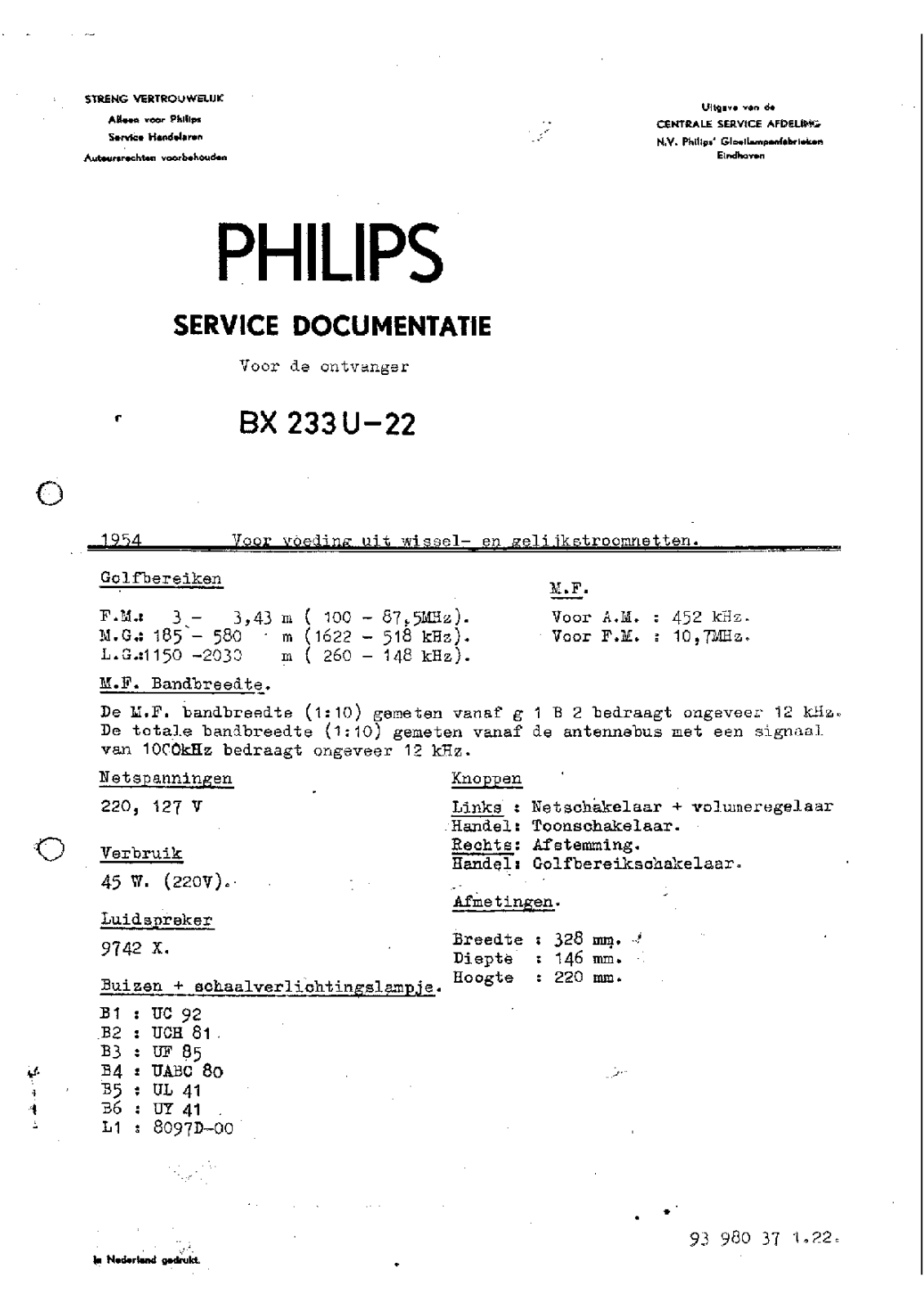 Philips BX-233-U Service Manual