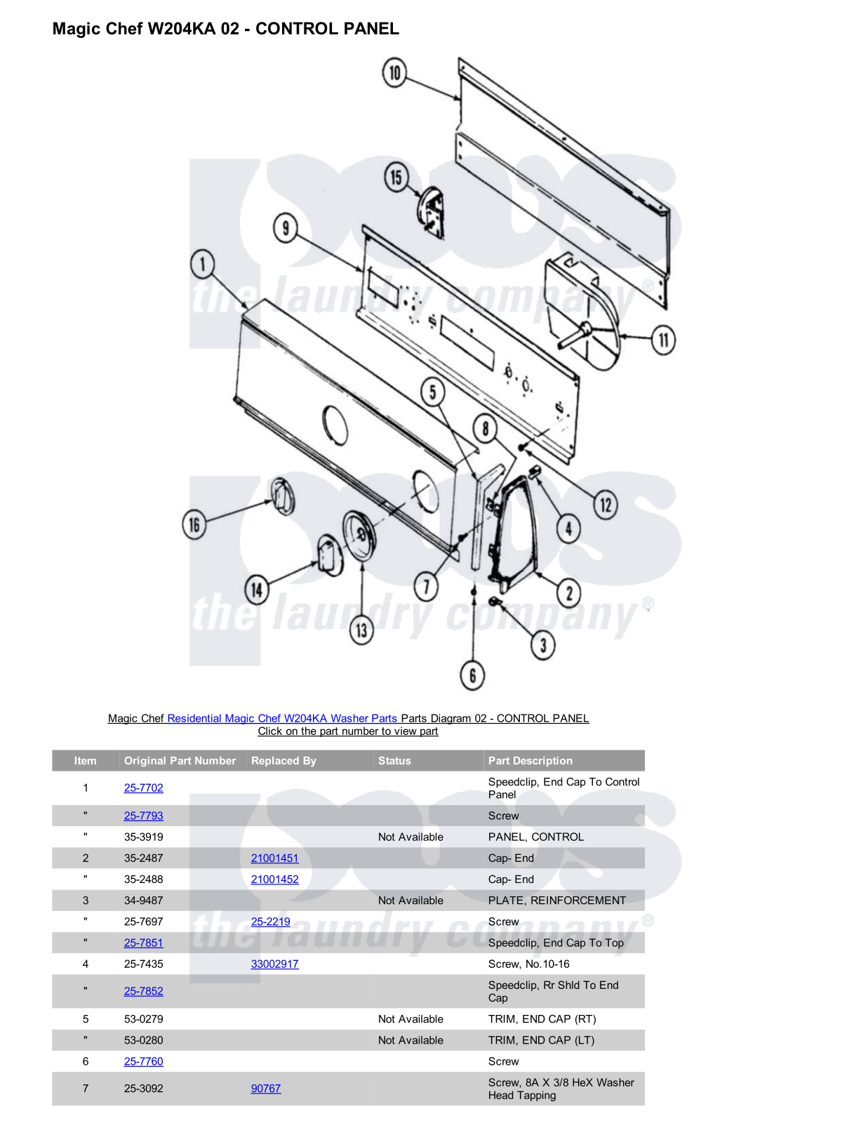 Magic Chef W204KA Parts Diagram