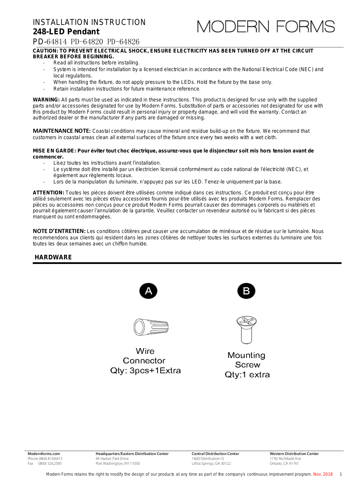 Modern Forms PD-64826, PD-64820, PD-64814 User Manual