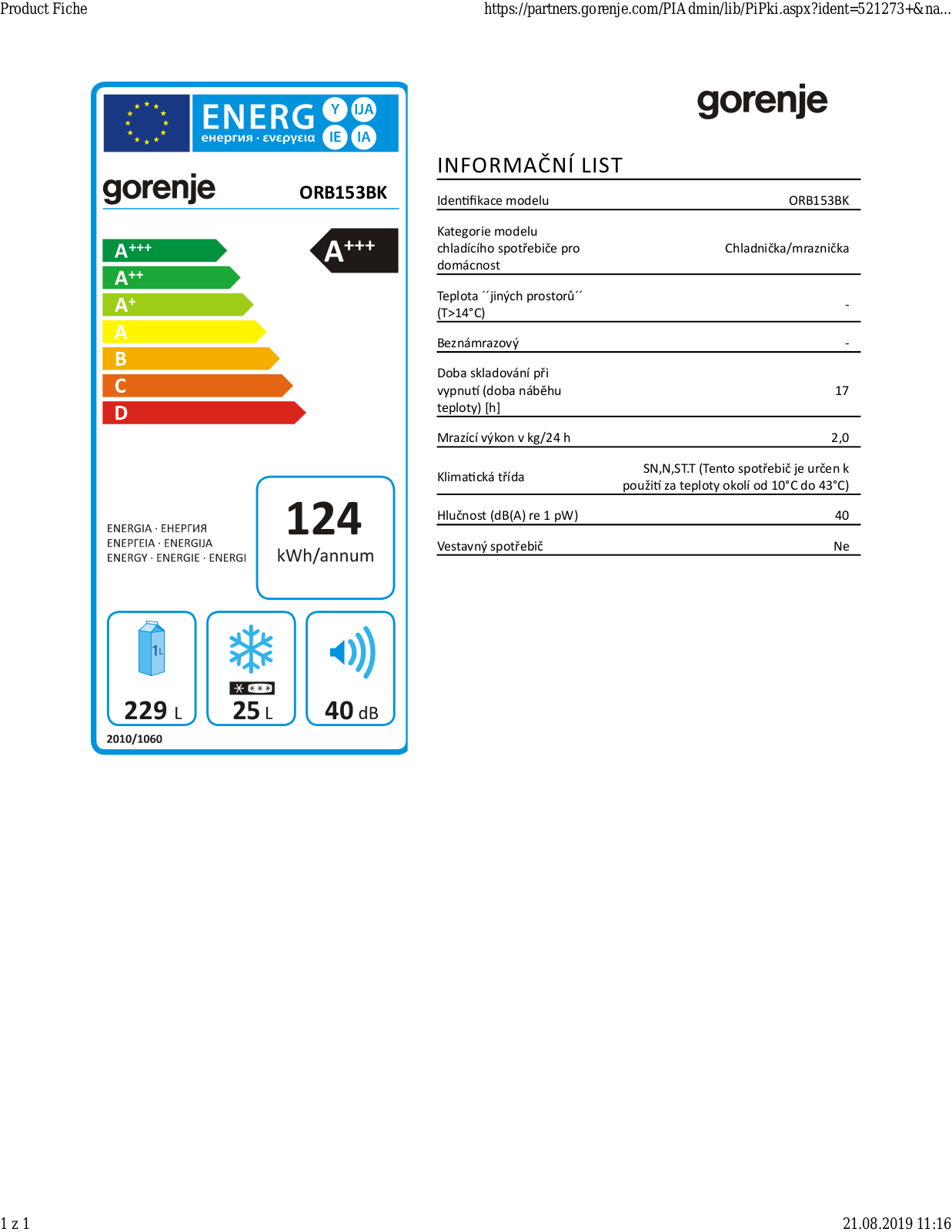 Gorenje ORB153BK, ORB153BK-L, ORB153R User Manual