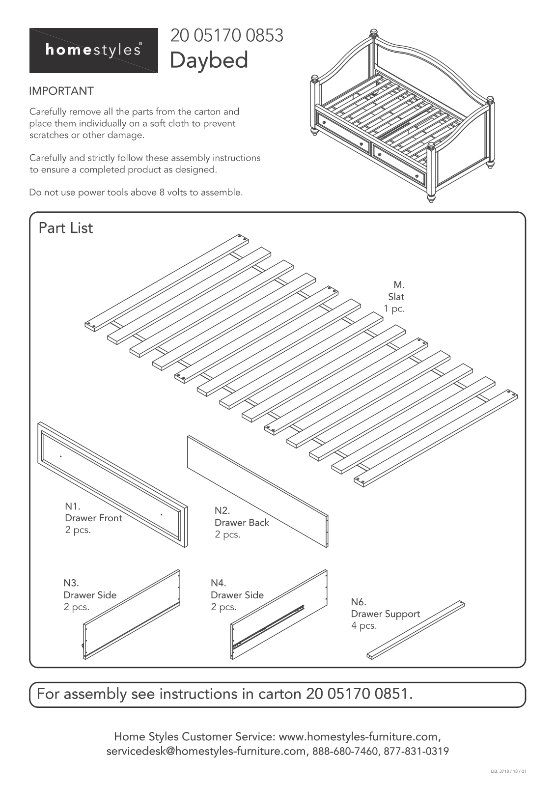 Homestyles 20 05170 0853 Assembly Instructions