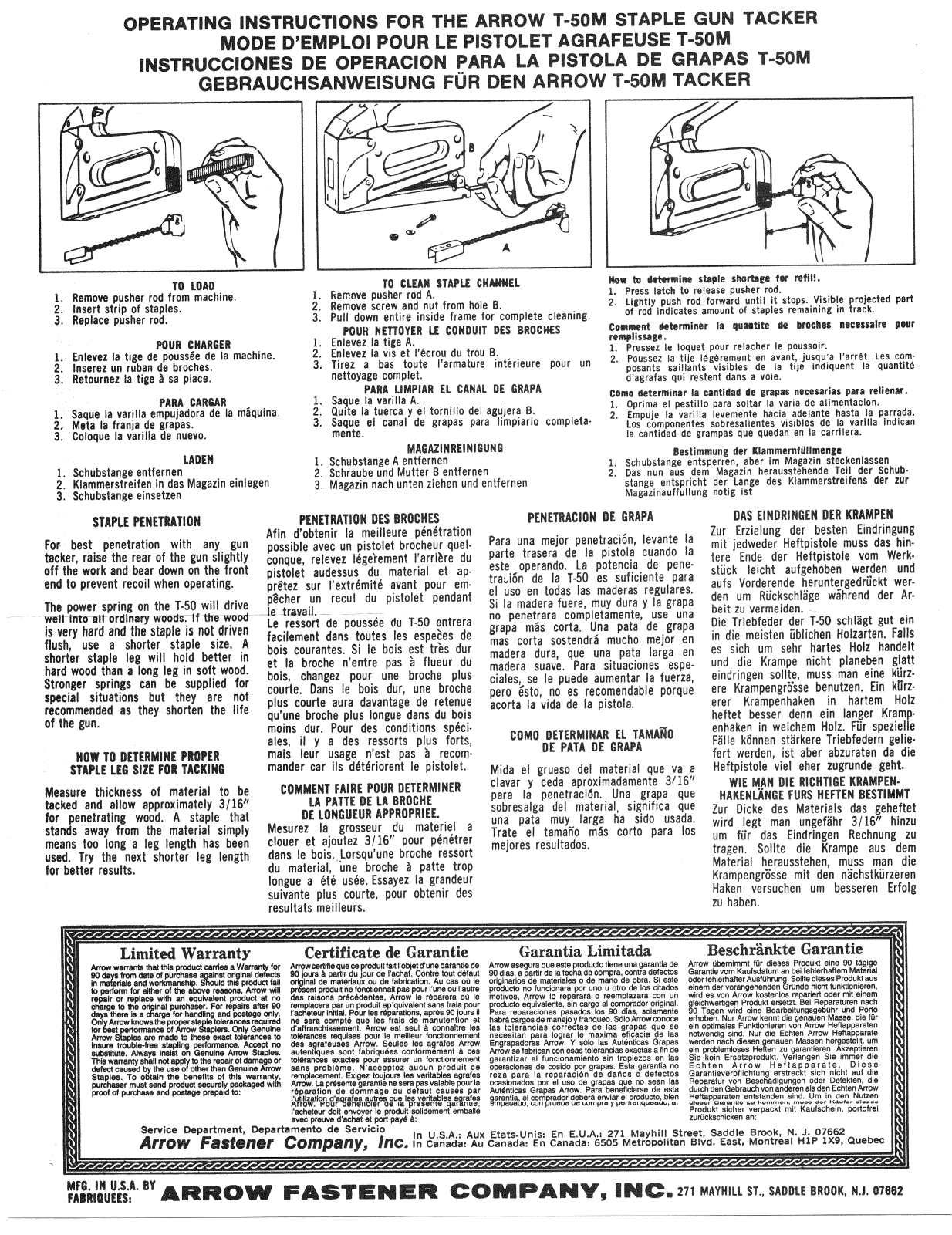 Arrow Fastener Company T-50M User Manual