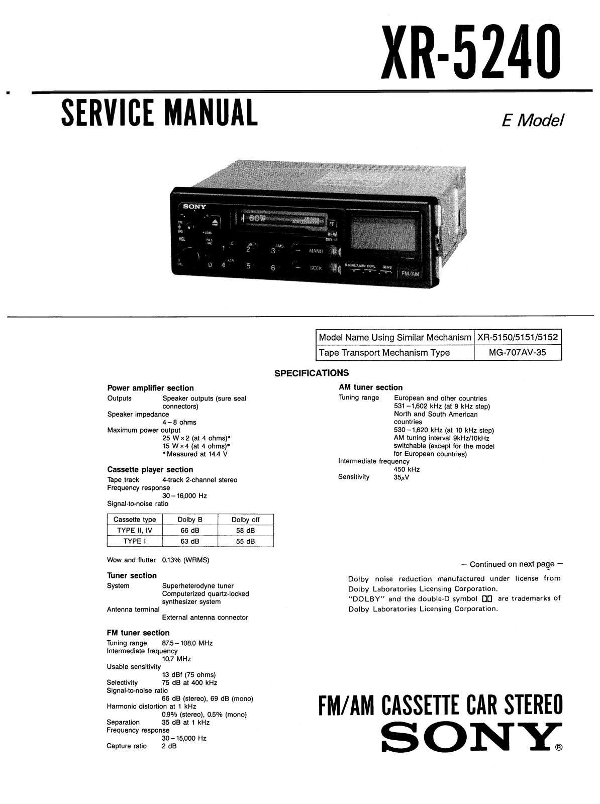 Sony XR-5240 Service manual