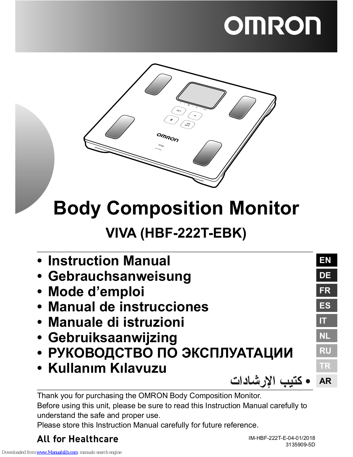 Omron VIVA, HBF-222T-EBK Instruction Manual