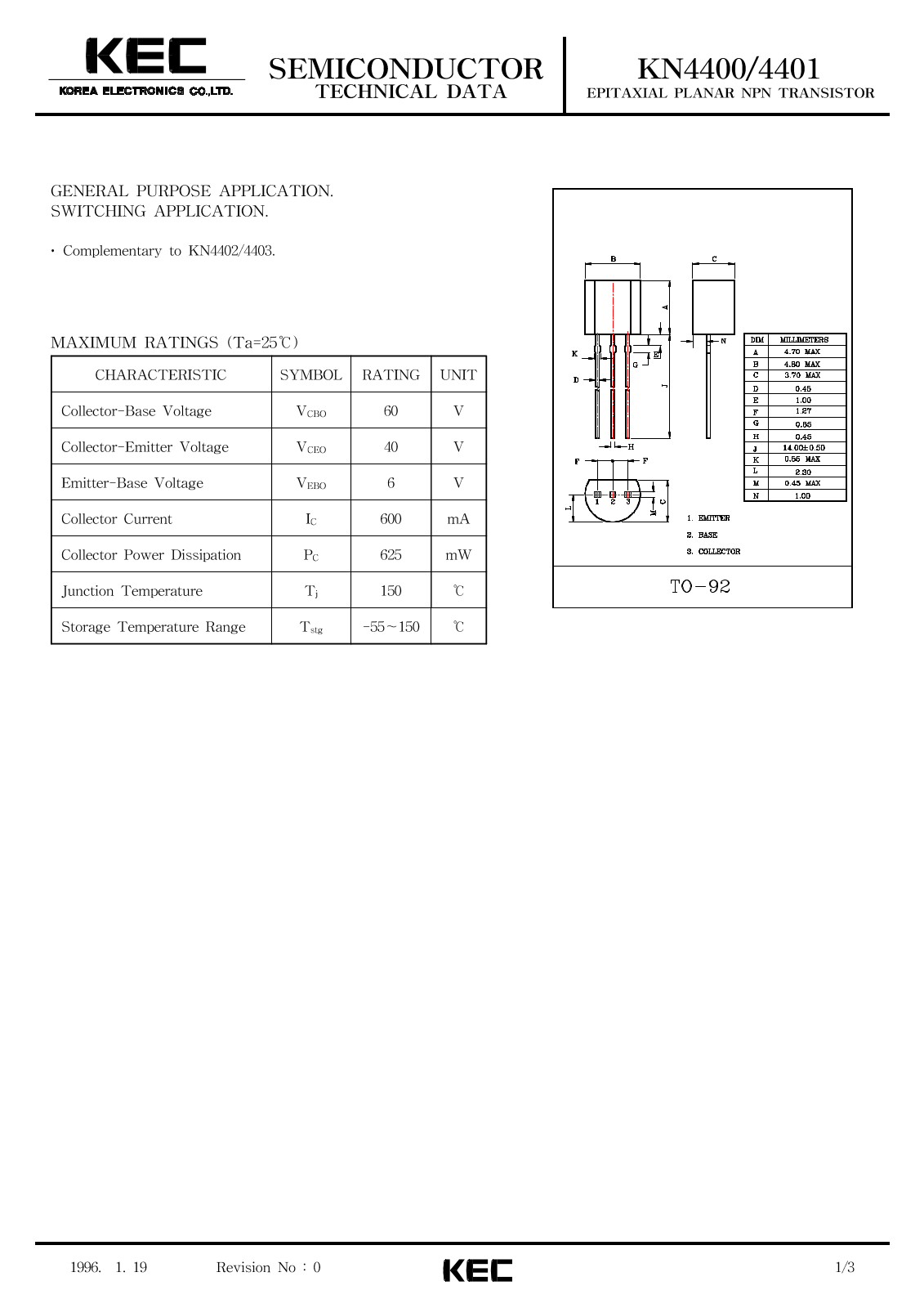 KEC KN4401, KN4400 Datasheet