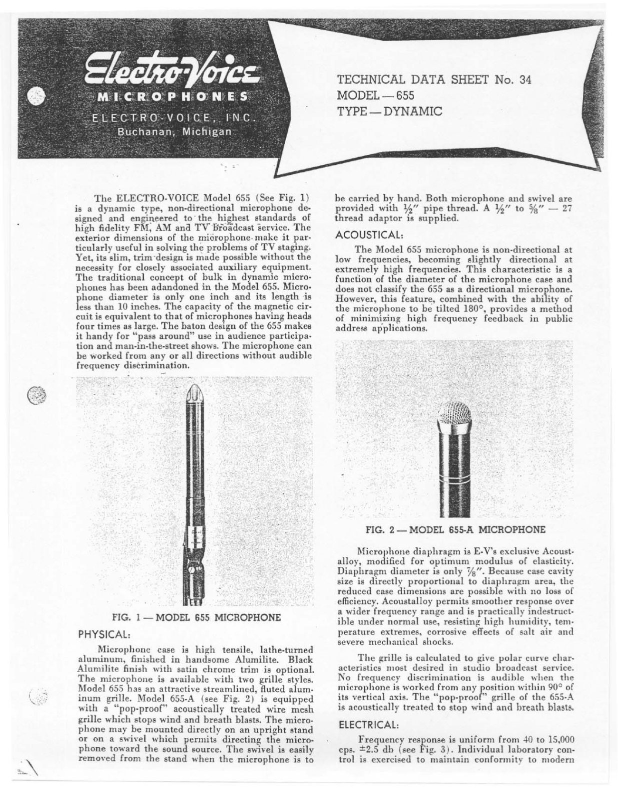 Electro-voice 655 DATASHEET