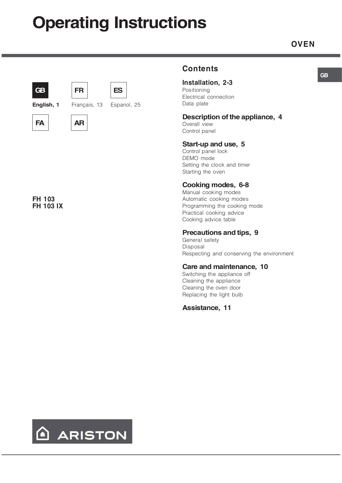 Hotpoint FH 103 IX User Manual