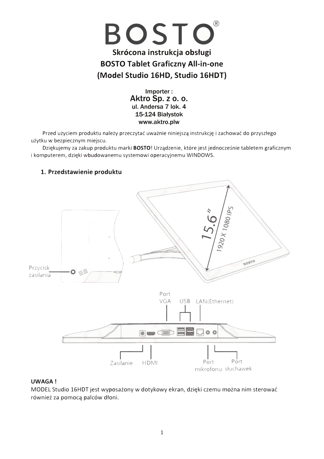 BOSTO Studio 16HDT User guide - ManualMachine.com