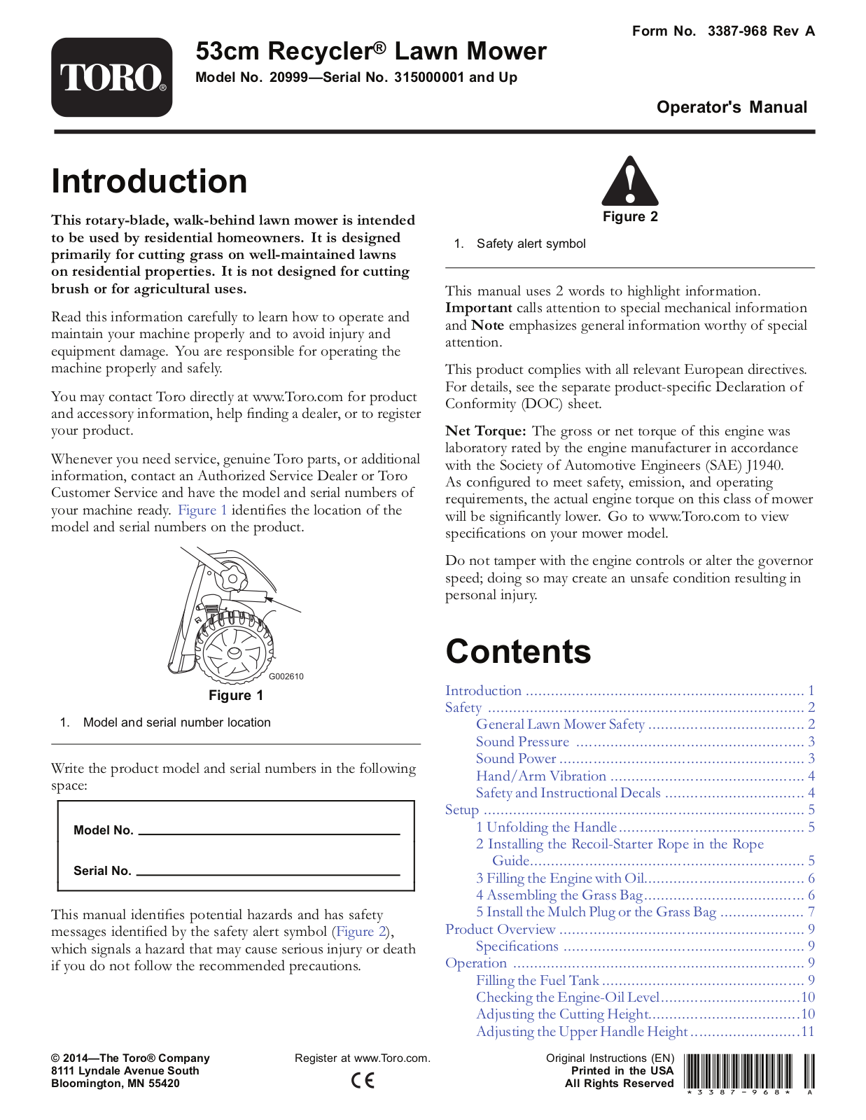 Toro 20999 Operator's Manual