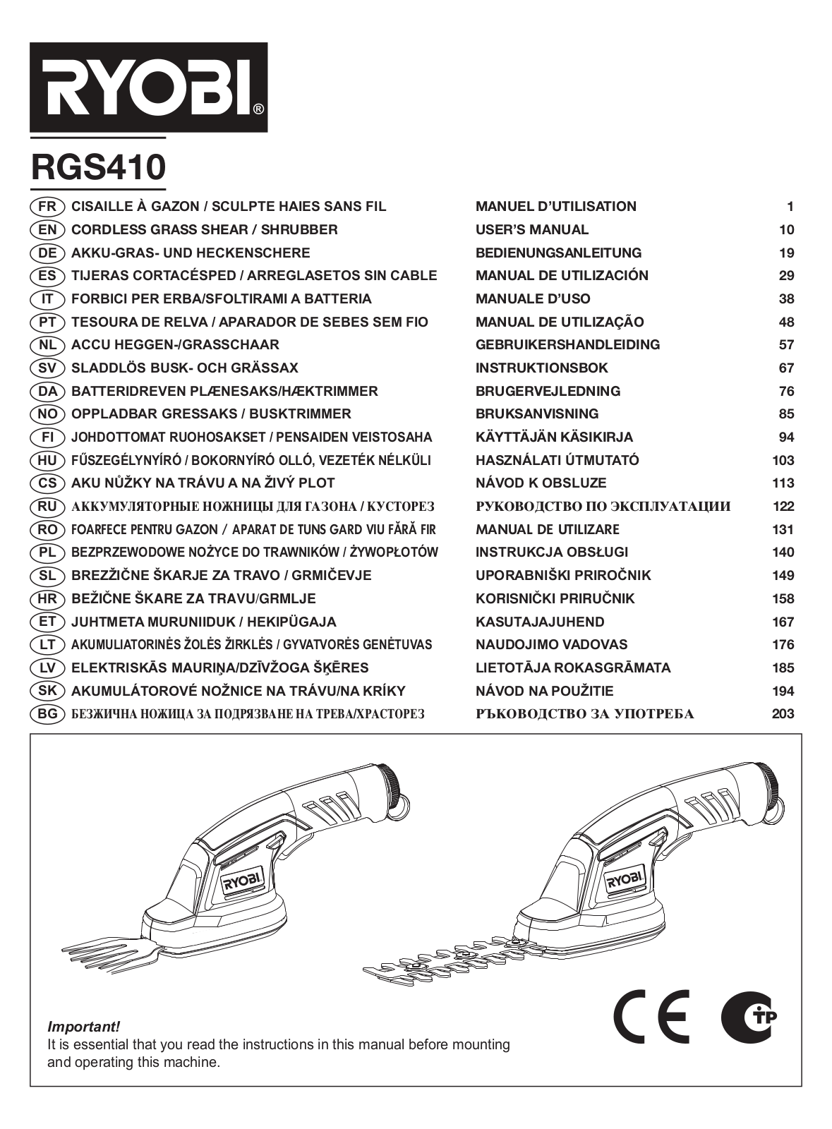 RYOBI RGS410 User manual