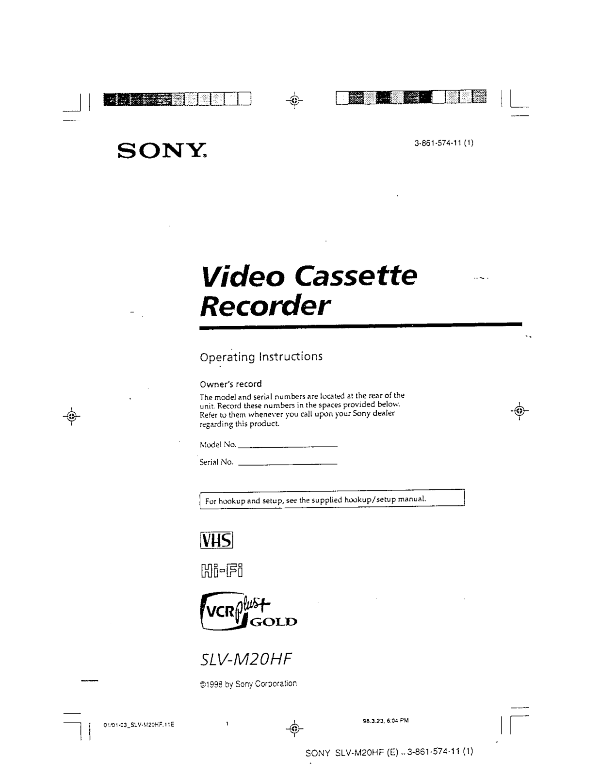 Sony SLVM20HF Users Manual