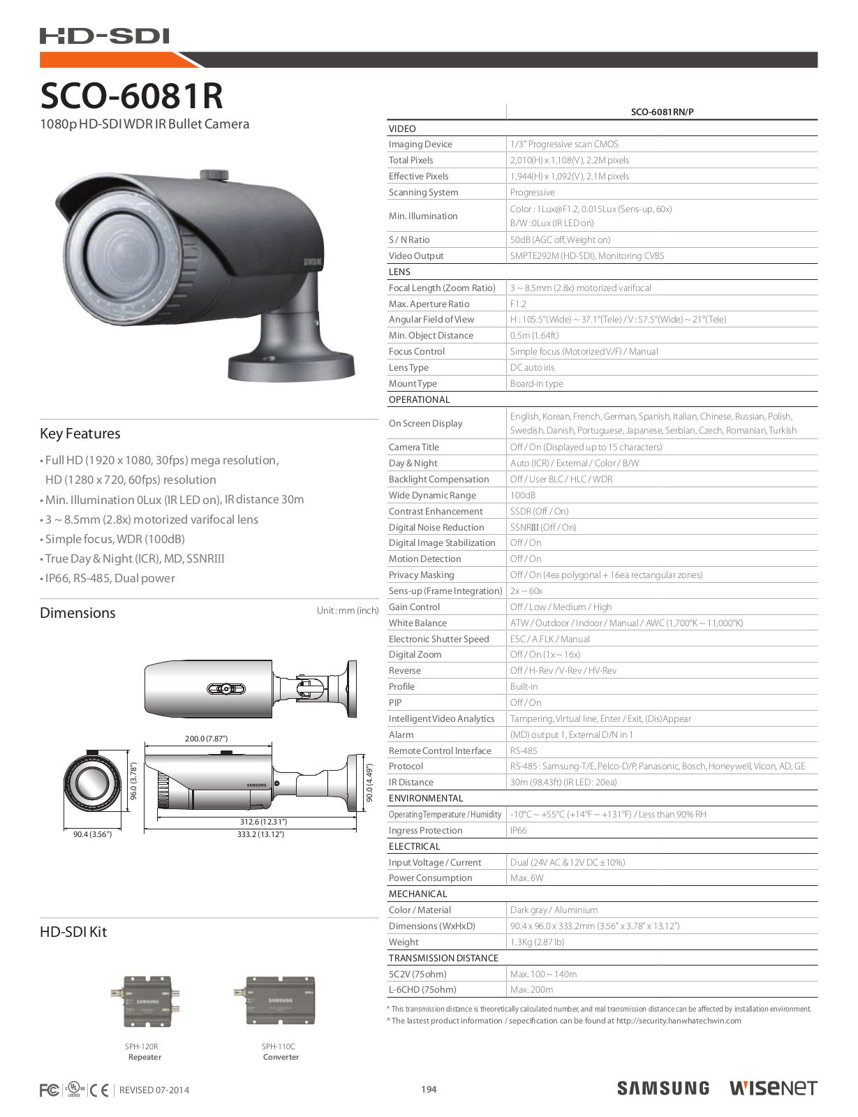 Samsung SCO-6081R Specsheet