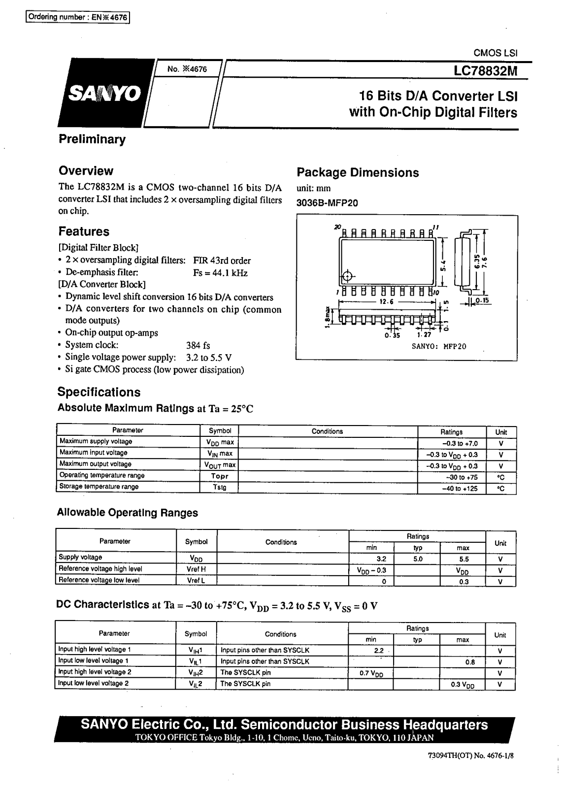 SANYO LC78832M Datasheet