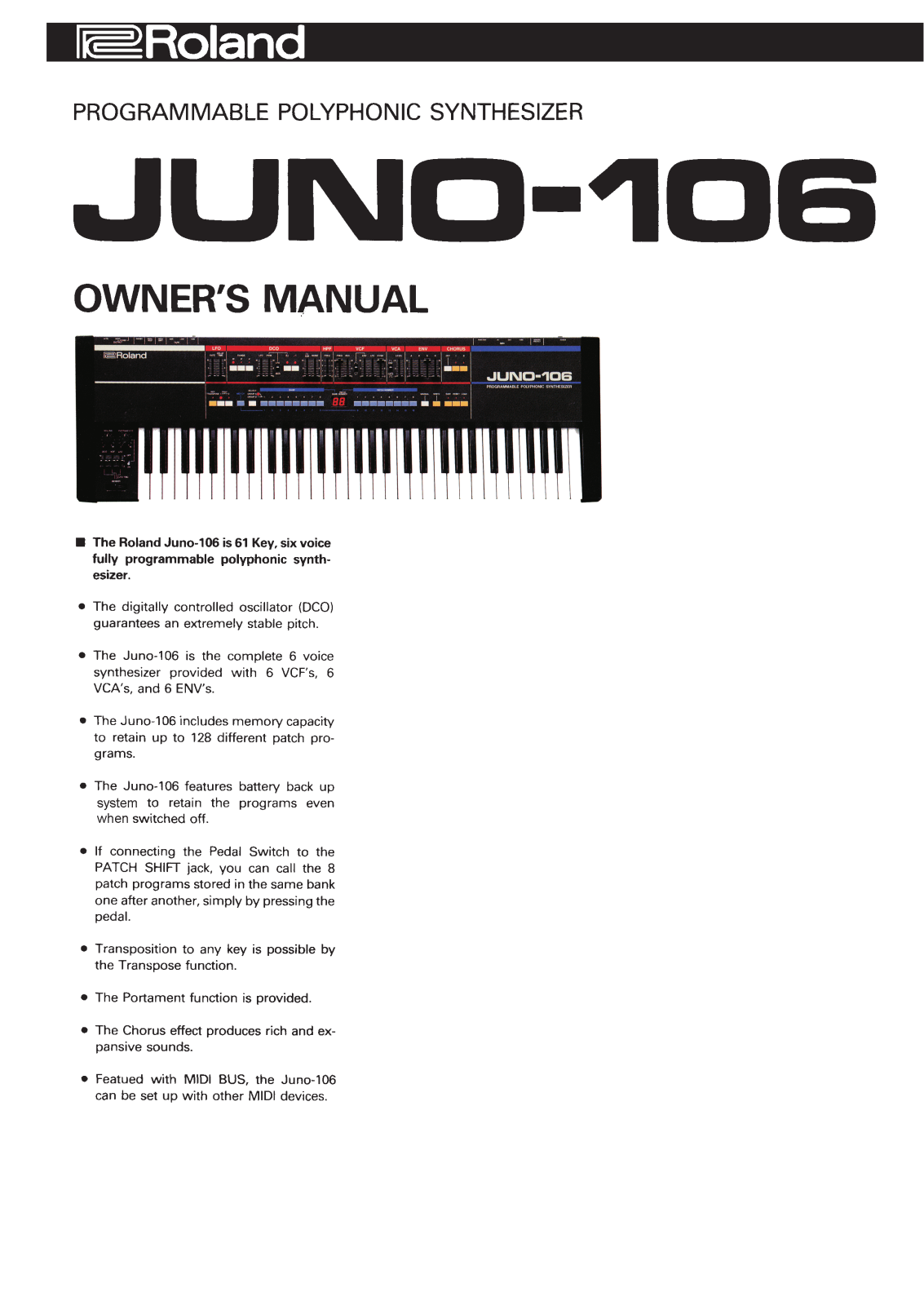 Roland Juno-106 Owner’s Manual