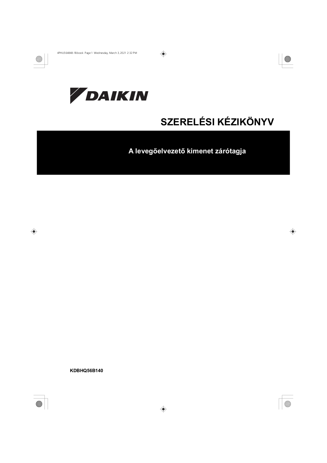 Daikin KDBHQ56B140 Installation manuals